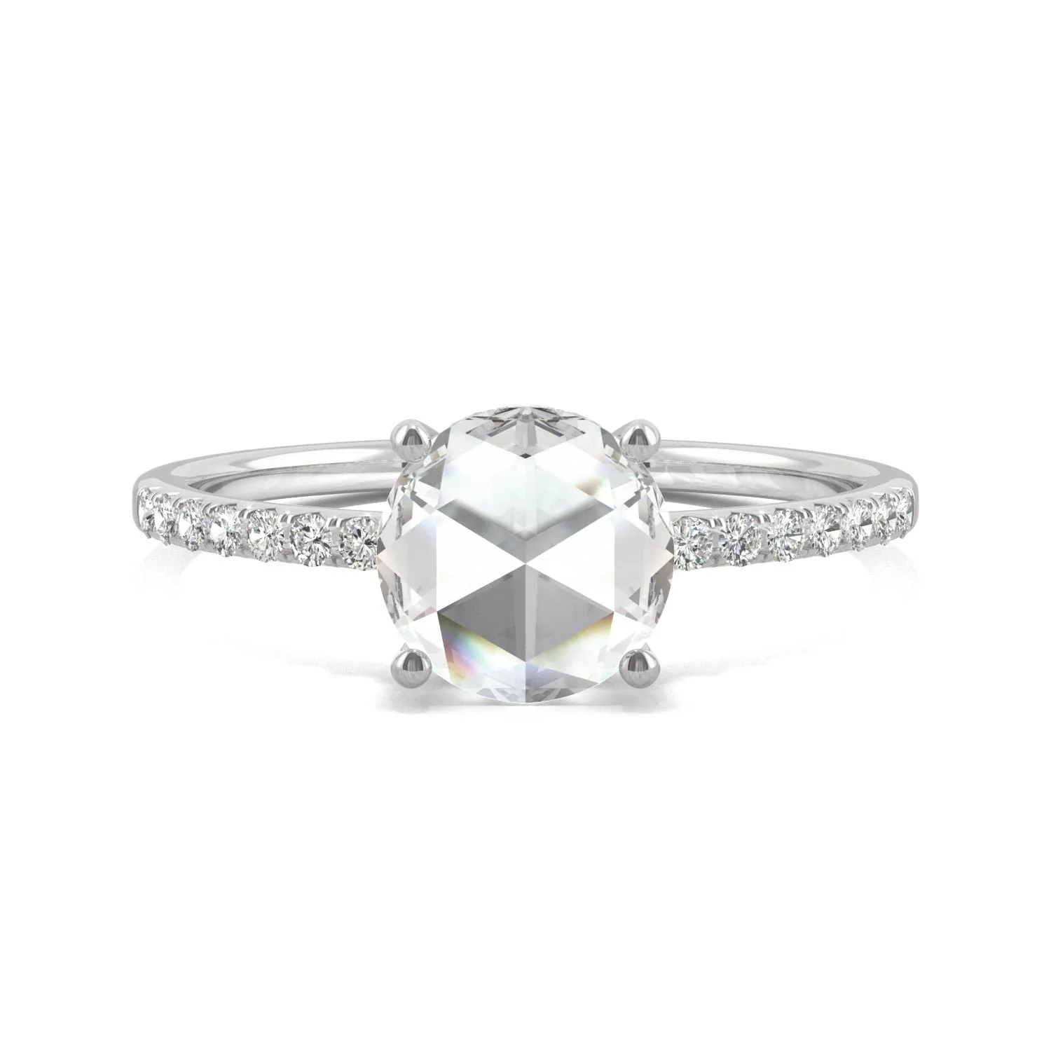 0.81 CTW DEW Round Rose-Cut Moissanite Engagement Ring in 14K White Gold - Image 4