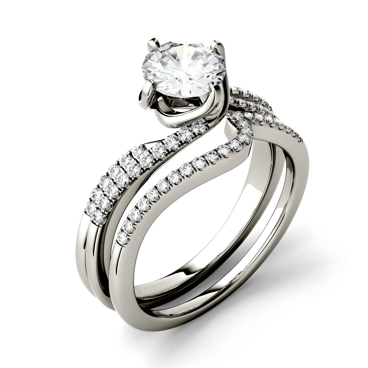 1.38 CTW DEW Round Moissanite Bridal Set in 14K White Gold - Image 2