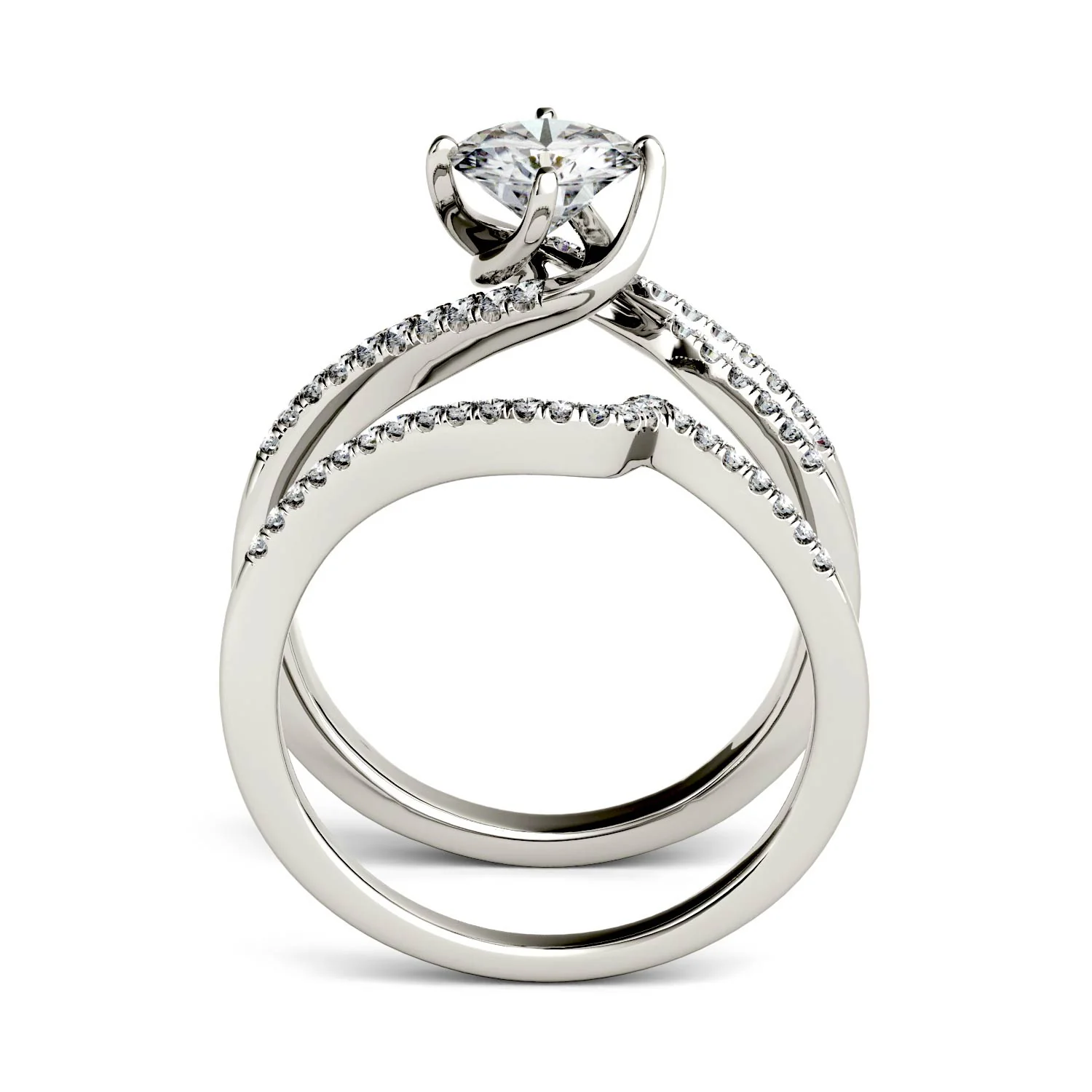 1.38 CTW DEW Round Moissanite Bridal Set in 14K White Gold - Image 3