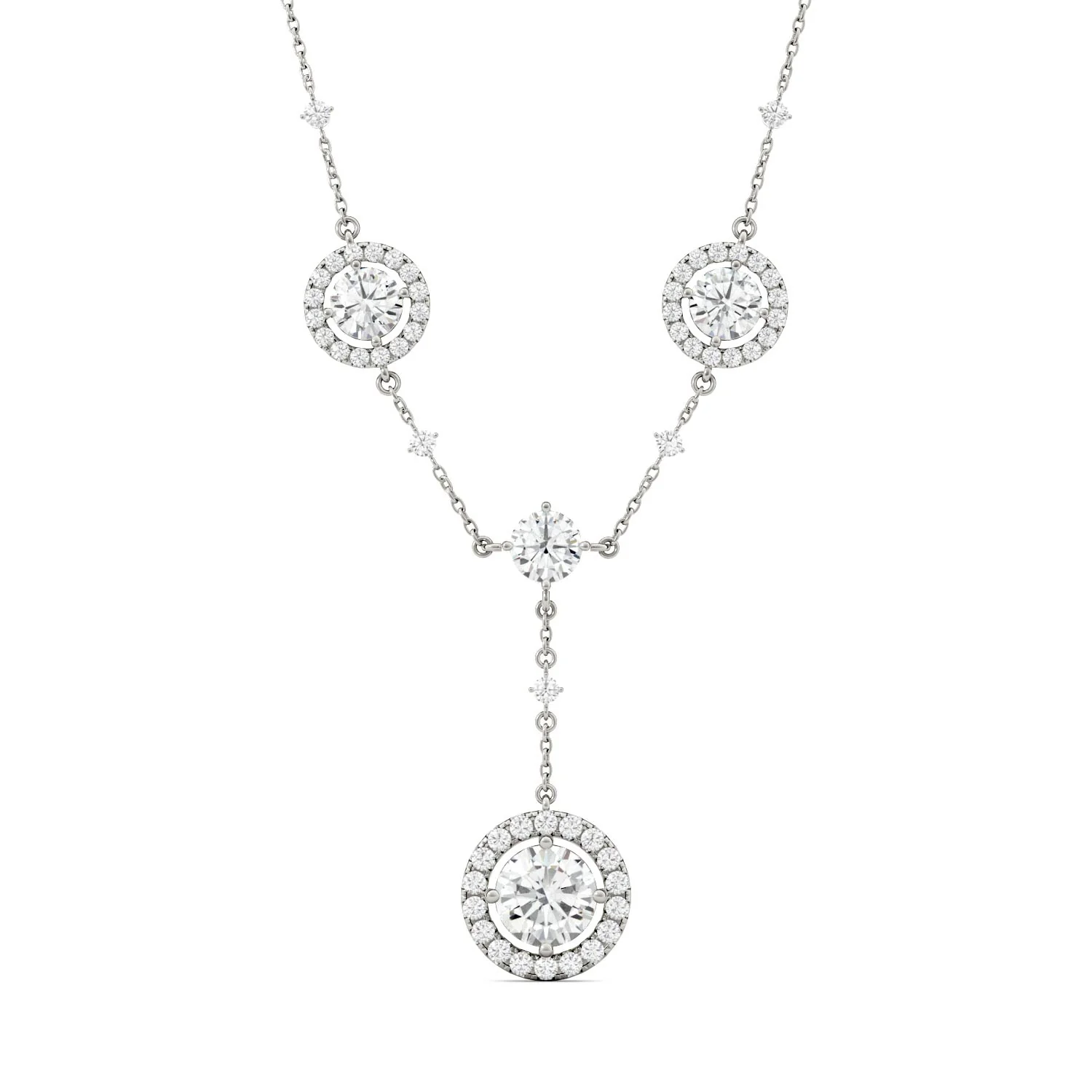 3.05 CTW DEW Round Moissanite Halo Lariat Necklace in 14K White Gold