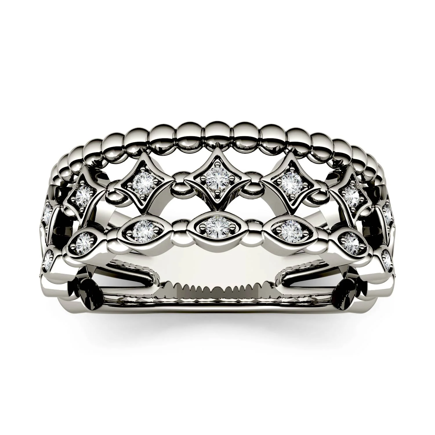 0.11 CTW DEW Triple Row Moissanite Stacker Ring in 14K White Gold