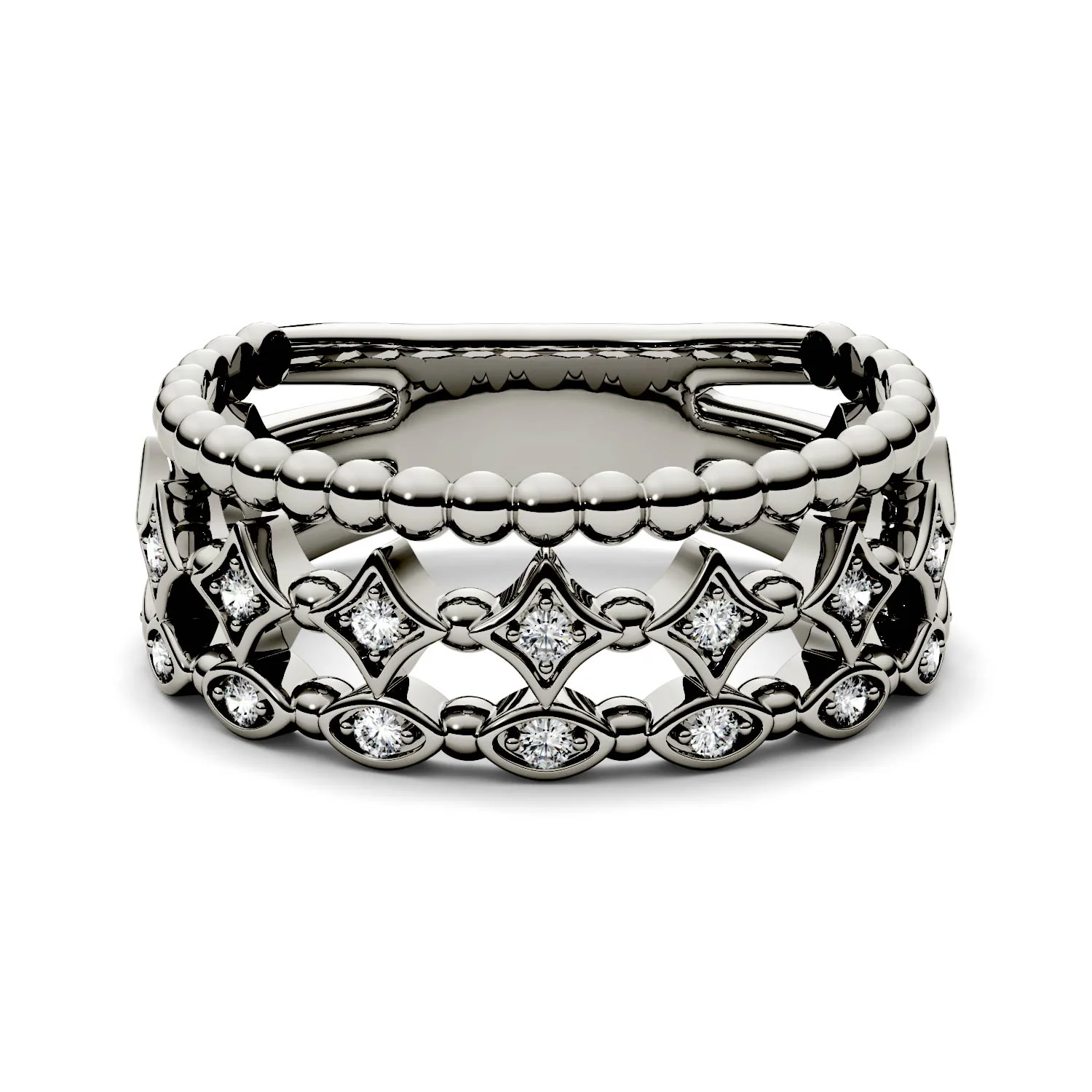 0.11 CTW DEW Triple Row Moissanite Stacker Ring in 14K White Gold - Image 2