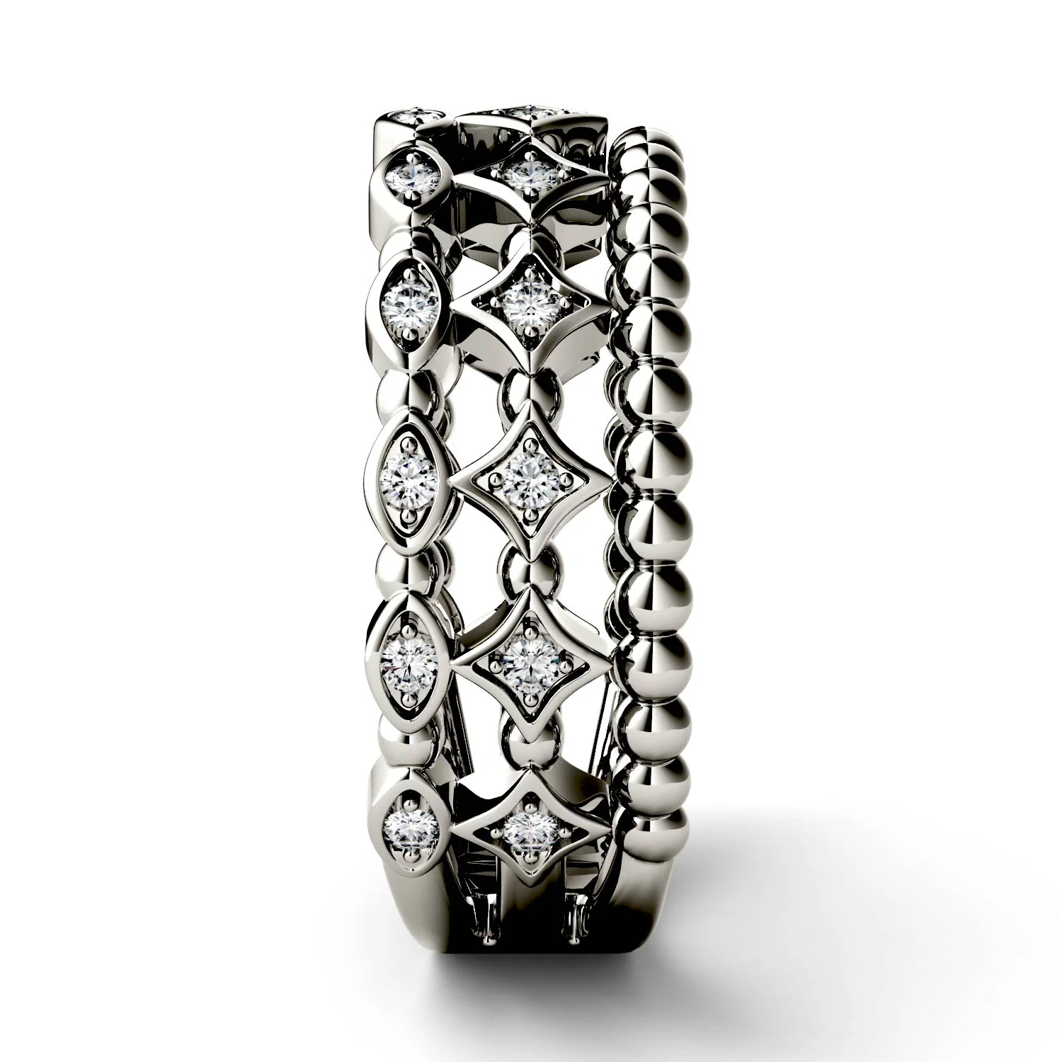 0.11 CTW DEW Triple Row Moissanite Stacker Ring in 14K White Gold - Image 4