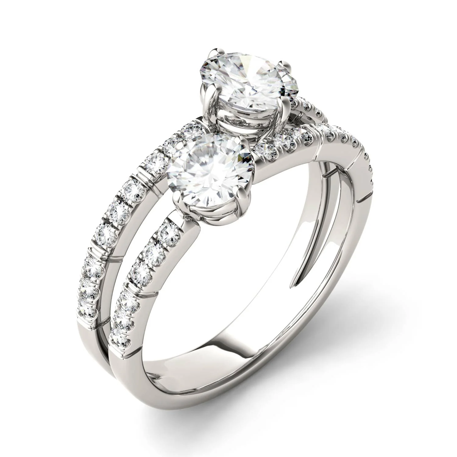 1.60 CTW DEW Round Moissanite Fashion Ring in 14K White Gold - Image 2