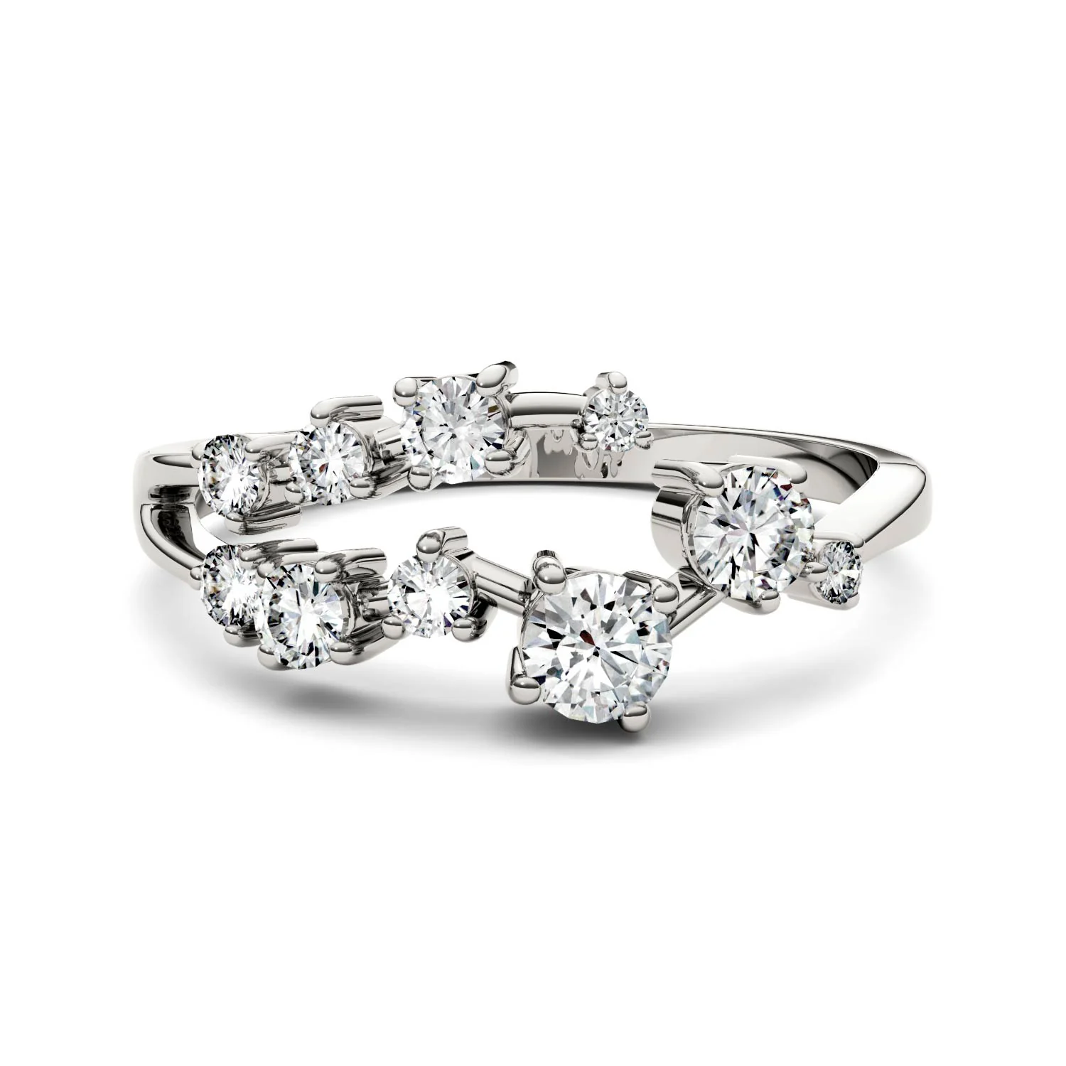 0.50 CTW DEW Round Moissanite Galaxy Ring in 14K White Gold - Image 4