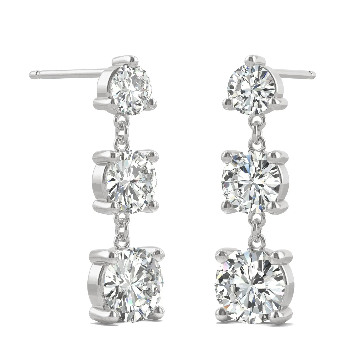 2.18 CTW DEW Round Moissanite Graduated Drop Earrings in 14K White Gold - Image 4