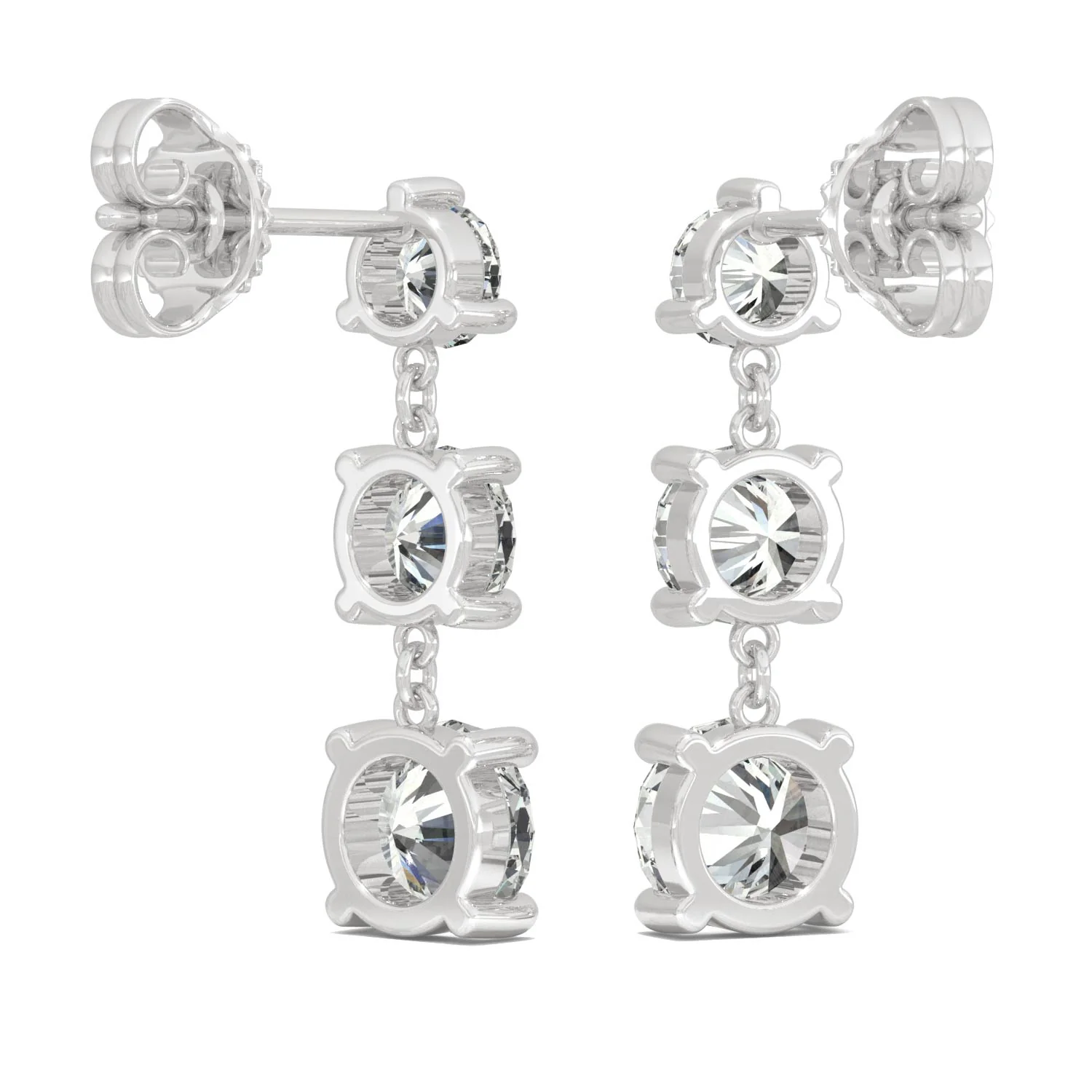 2.18 CTW DEW Round Moissanite Graduated Drop Earrings in 14K White Gold - Image 5