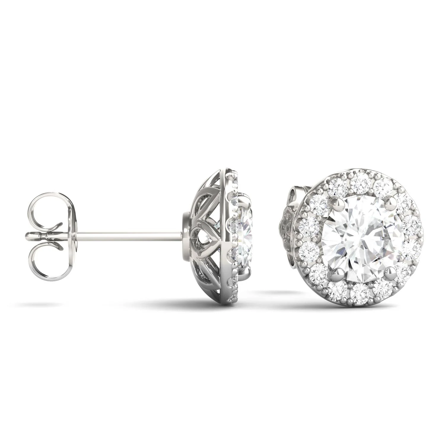 2.02 CTW DEW Round Moissanite Halo Earrings in 14K White Gold - Image 2