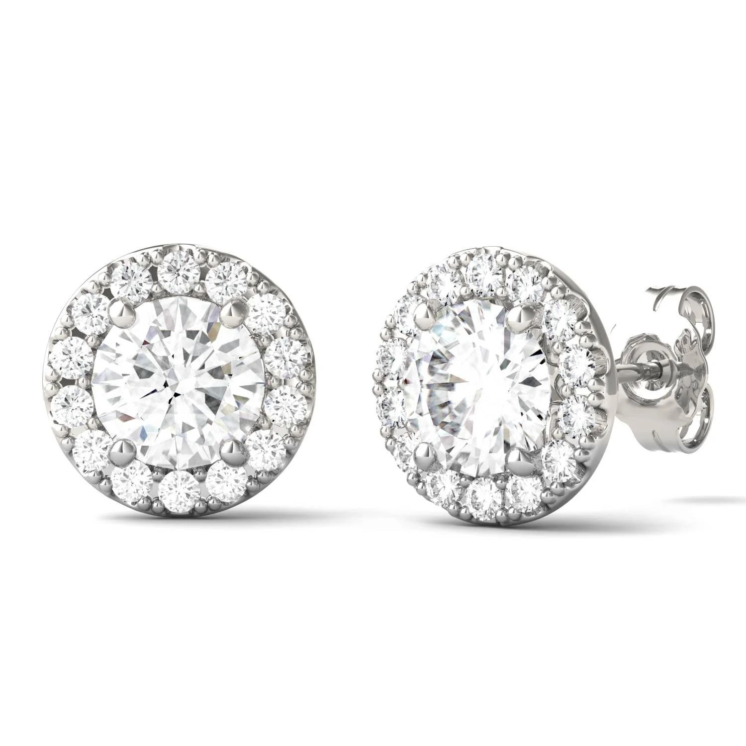 2.02 CTW DEW Round Moissanite Halo Earrings in 14K White Gold - Image 3