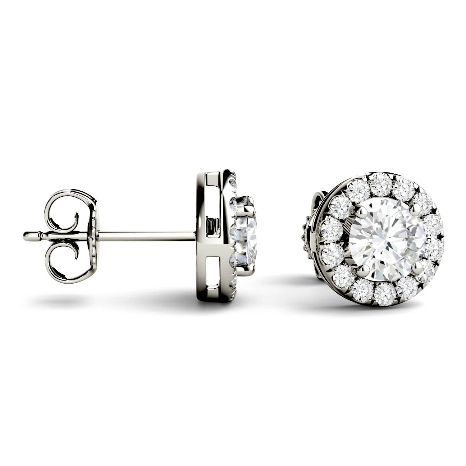 1.28 CTW DEW Round Moissanite Halo Studs in 14K White Gold - Image 2