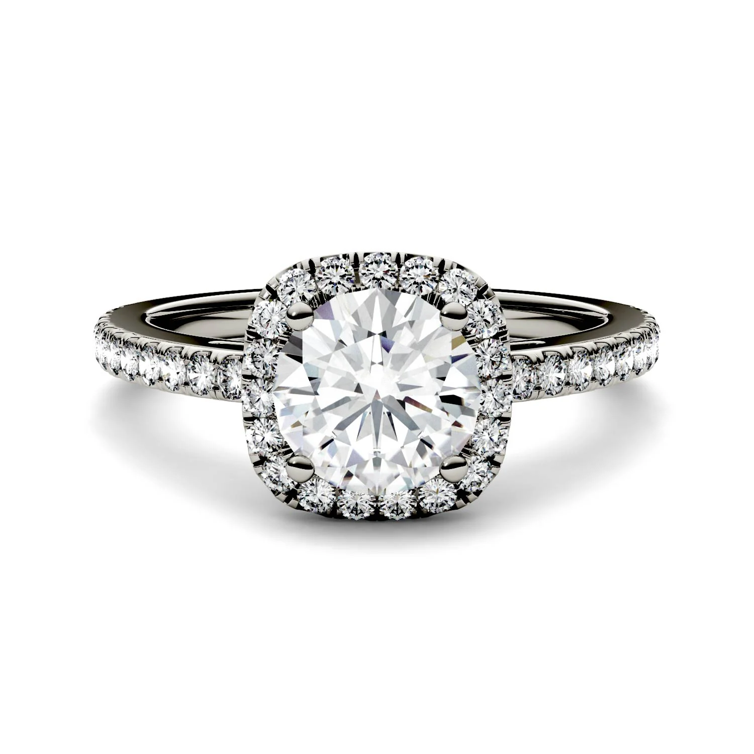 1.41 CTW DEW Round Moissanite Side-Stone Halo Engagement Ring in 14K White Gold - Image 2