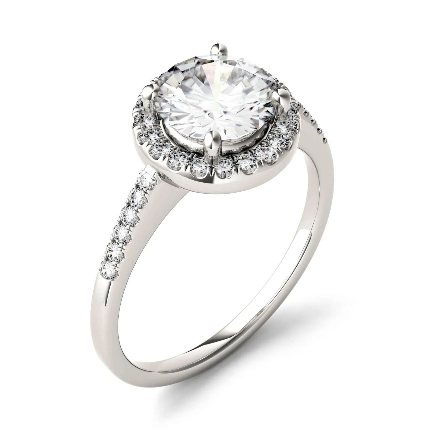 1.82 CTW DEW Round Moissanite Halo Ring in 14K White Gold - Image 2