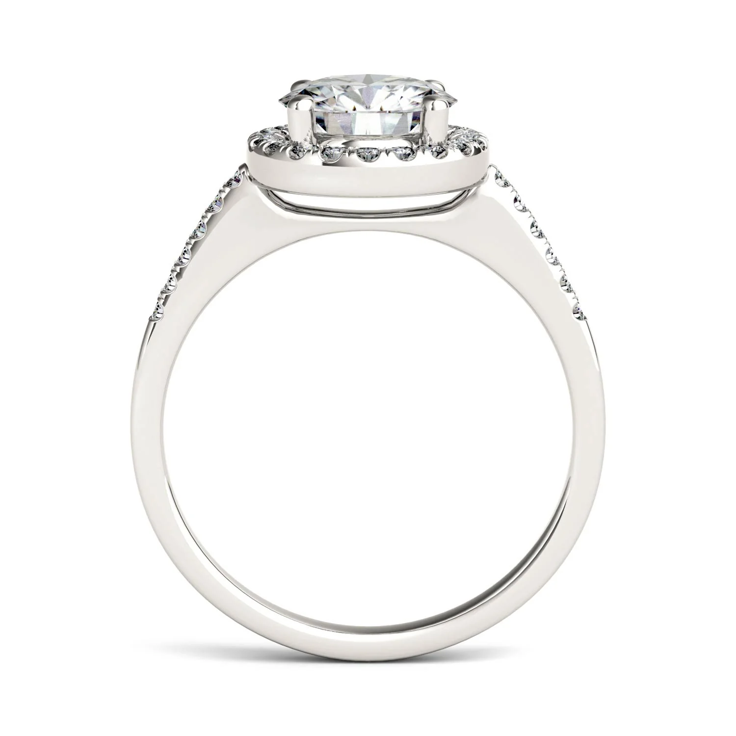 1.82 CTW DEW Round Moissanite Halo Ring in 14K White Gold - Image 3