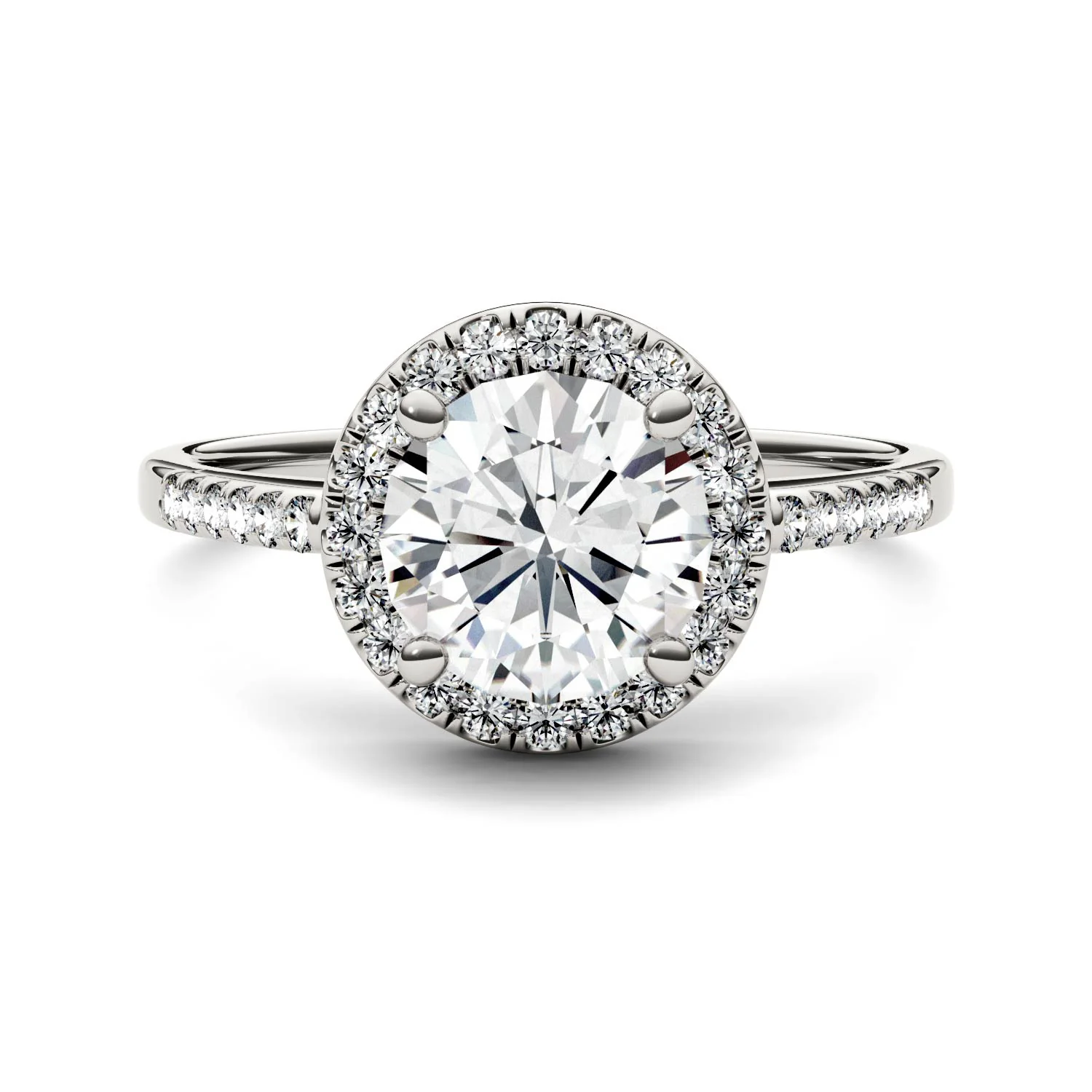 1.82 CTW DEW Round Moissanite Halo Ring in 14K White Gold - Image 4