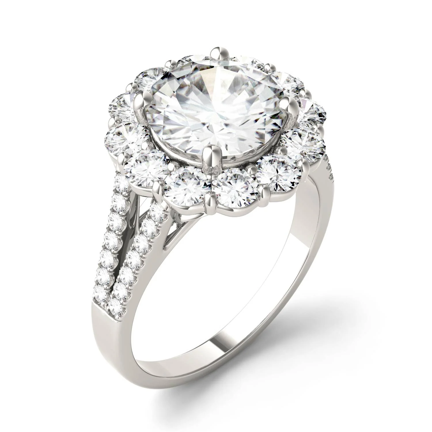 4.22 CTW DEW Round Moissanite Floral Halo Ring in 14K White Gold - Image 2