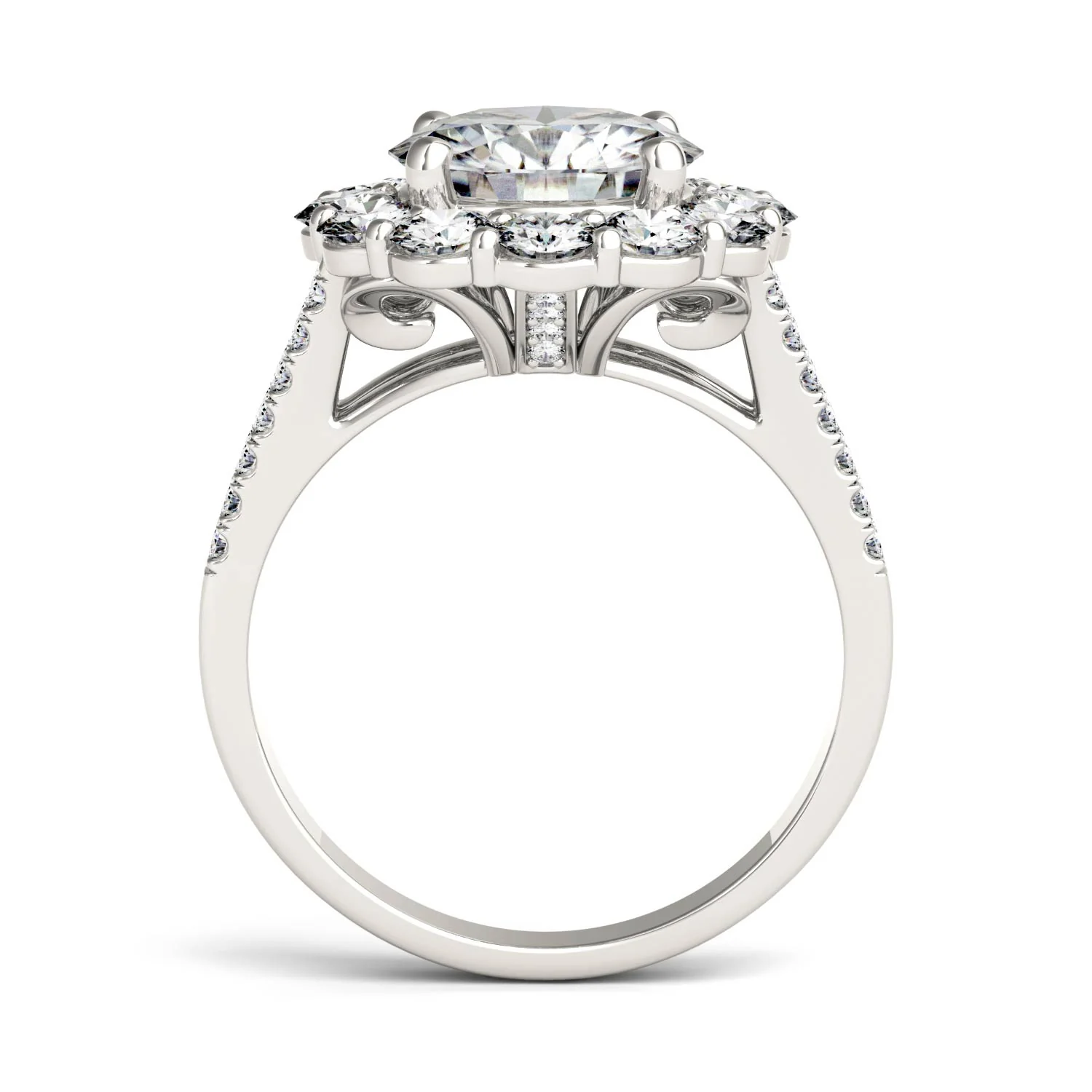4.22 CTW DEW Round Moissanite Floral Halo Ring in 14K White Gold - Image 3