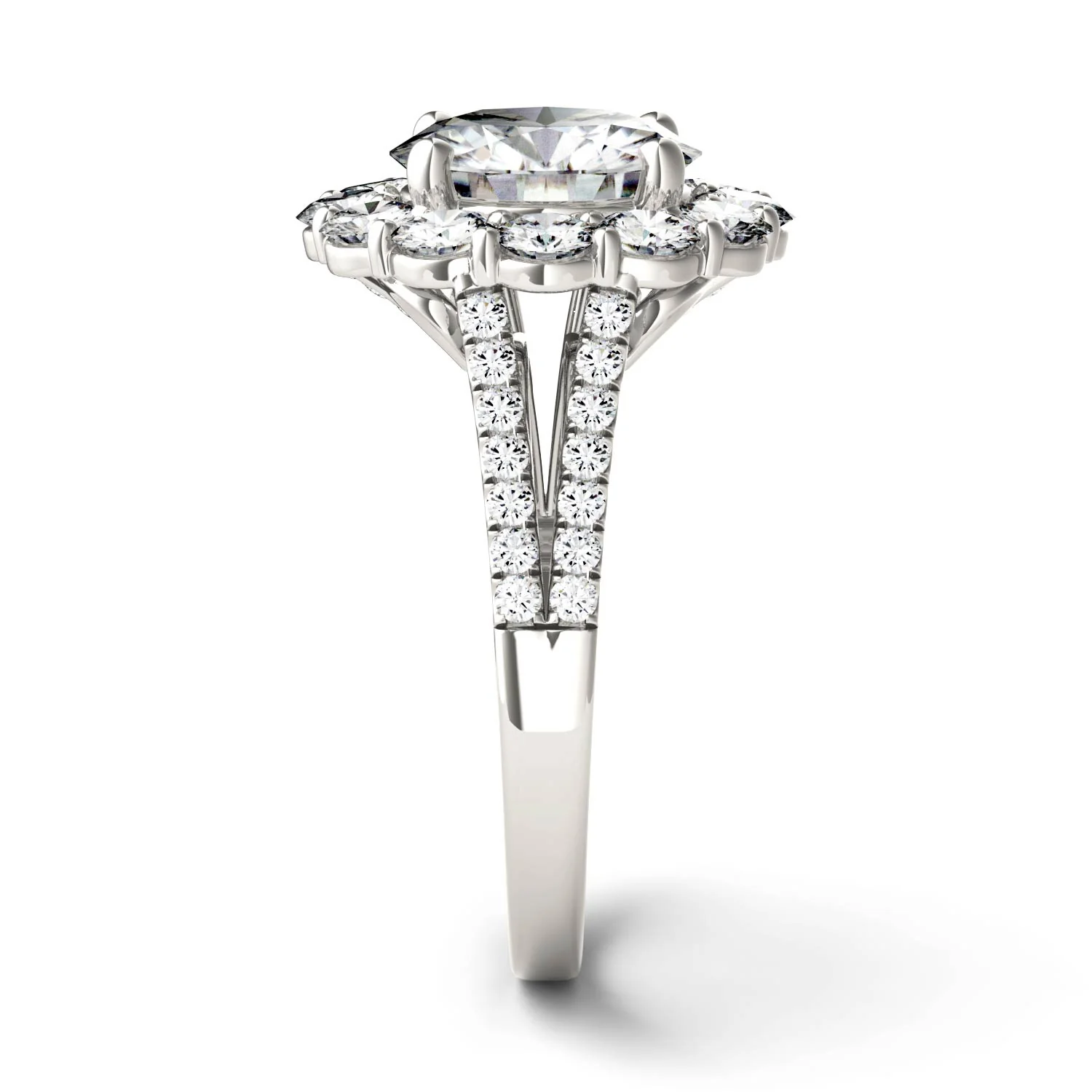 4.22 CTW DEW Round Moissanite Floral Halo Ring in 14K White Gold - Image 5