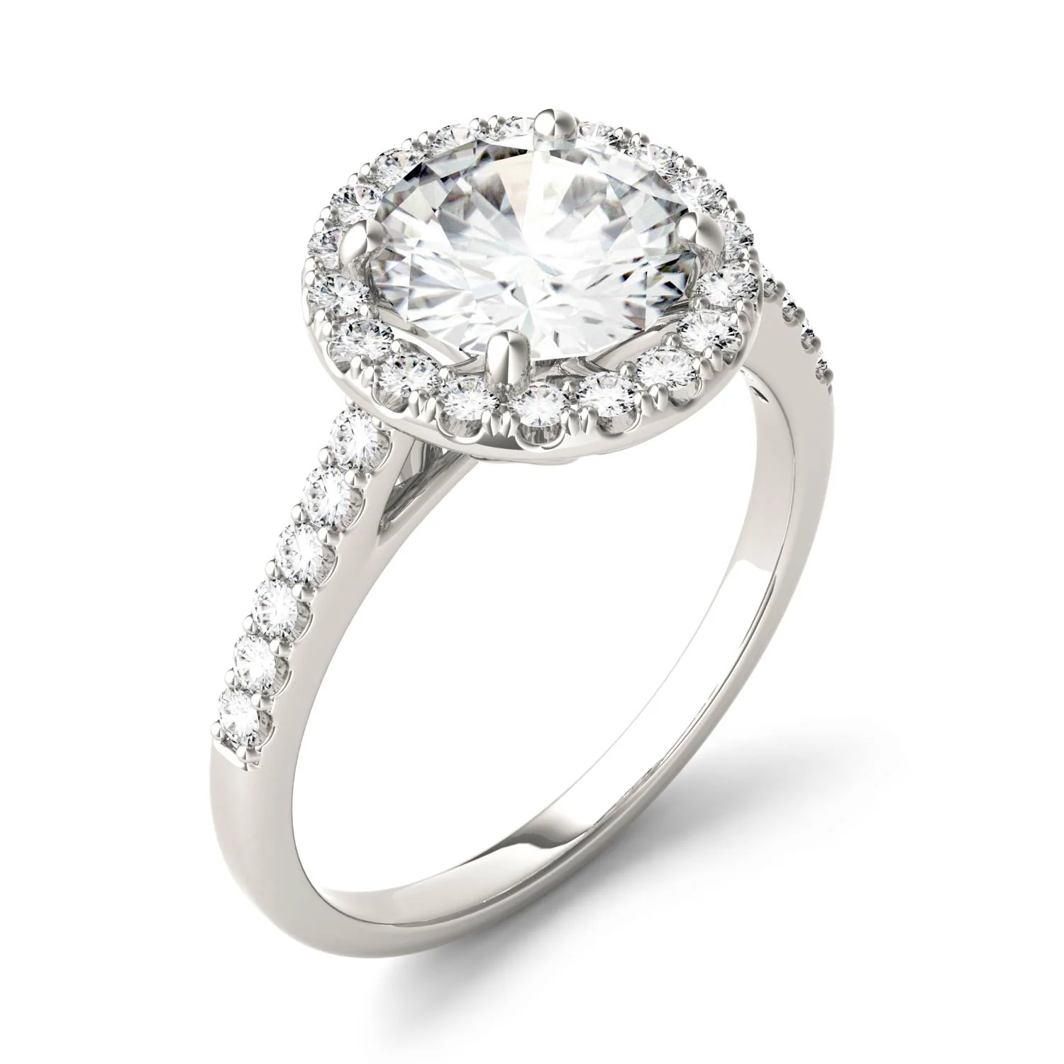 2.35 CTW DEW Round Moissanite Halo Ring in 14K White Gold - Image 2