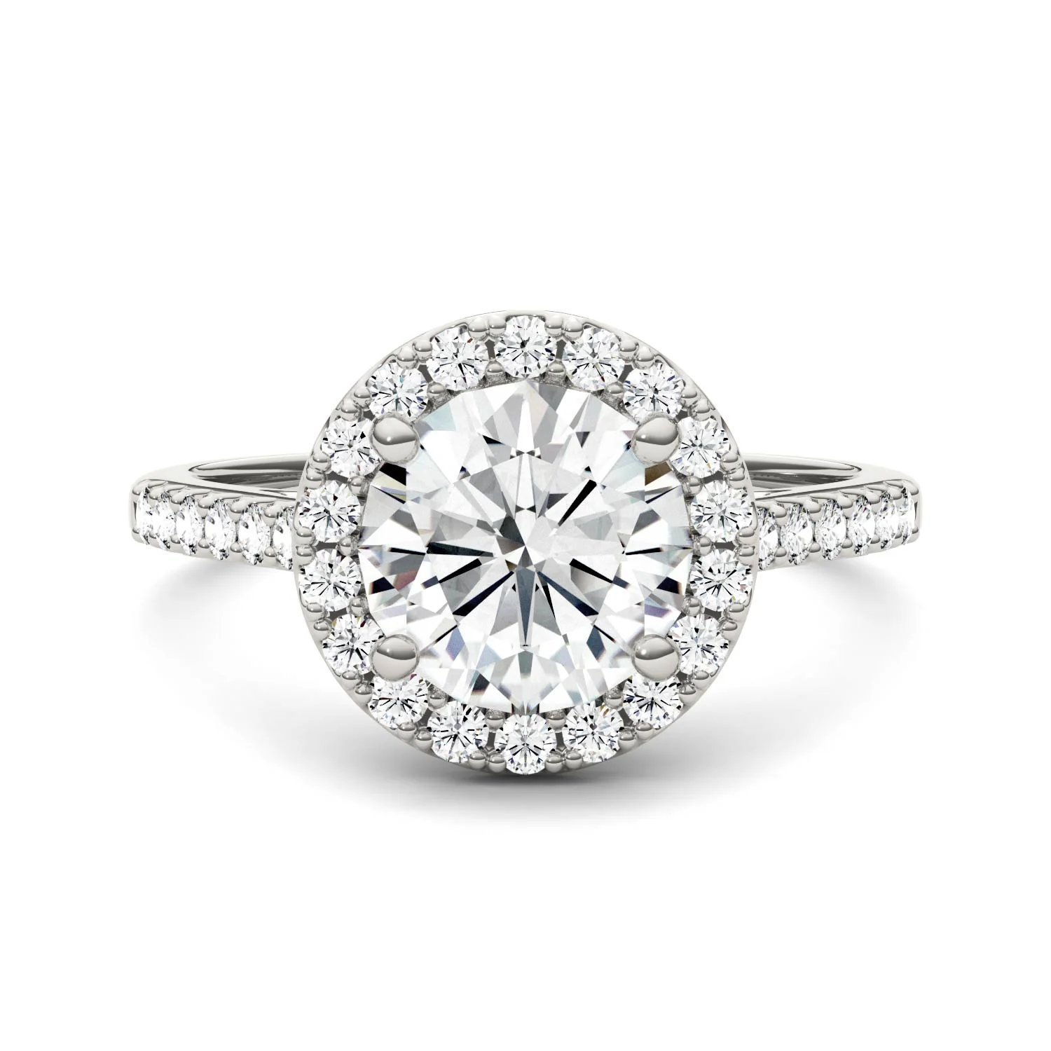 2.35 CTW DEW Round Moissanite Halo Ring in 14K White Gold - Image 4