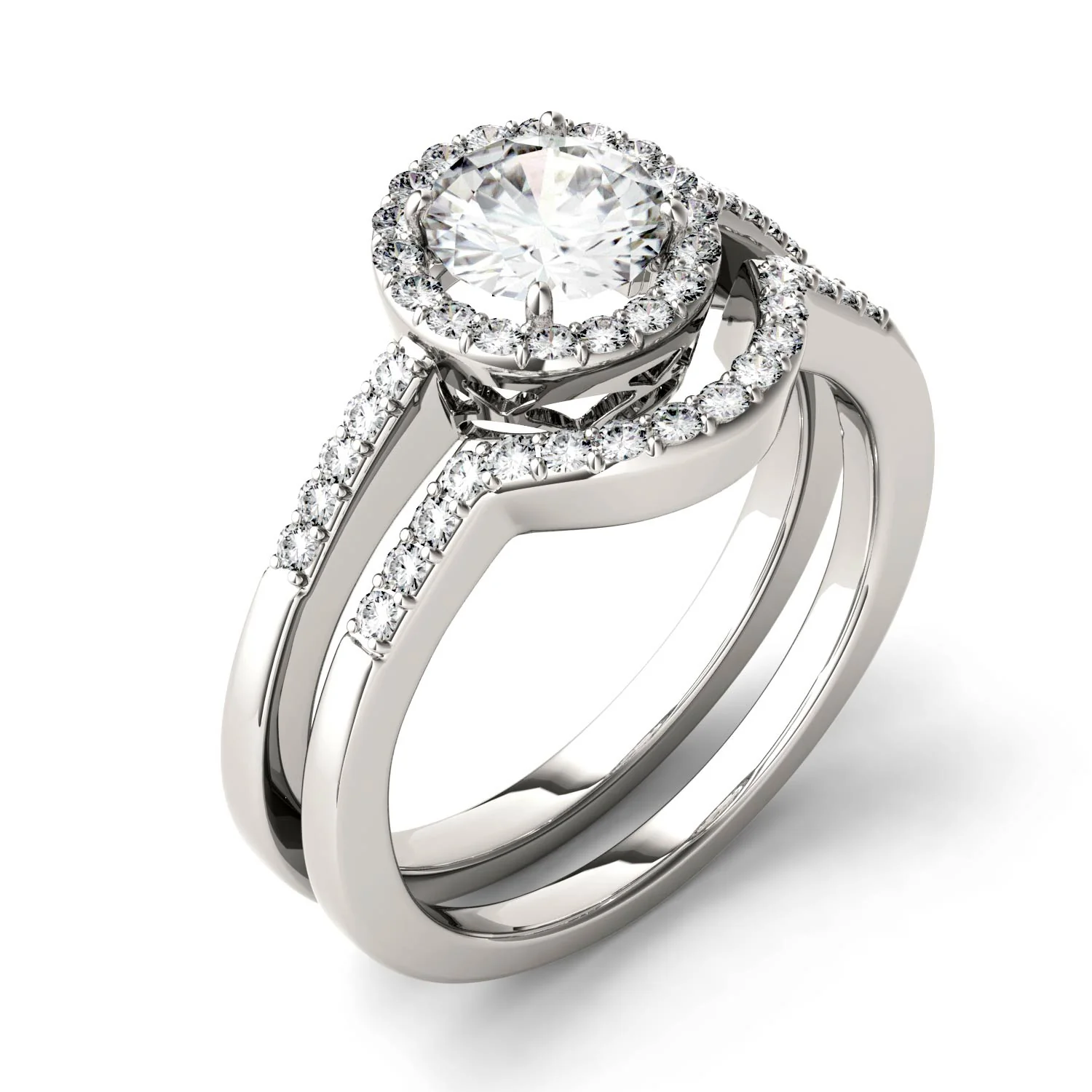 1.15 CTW DEW Round Moissanite Halo Set in 14K White Gold - Image 2