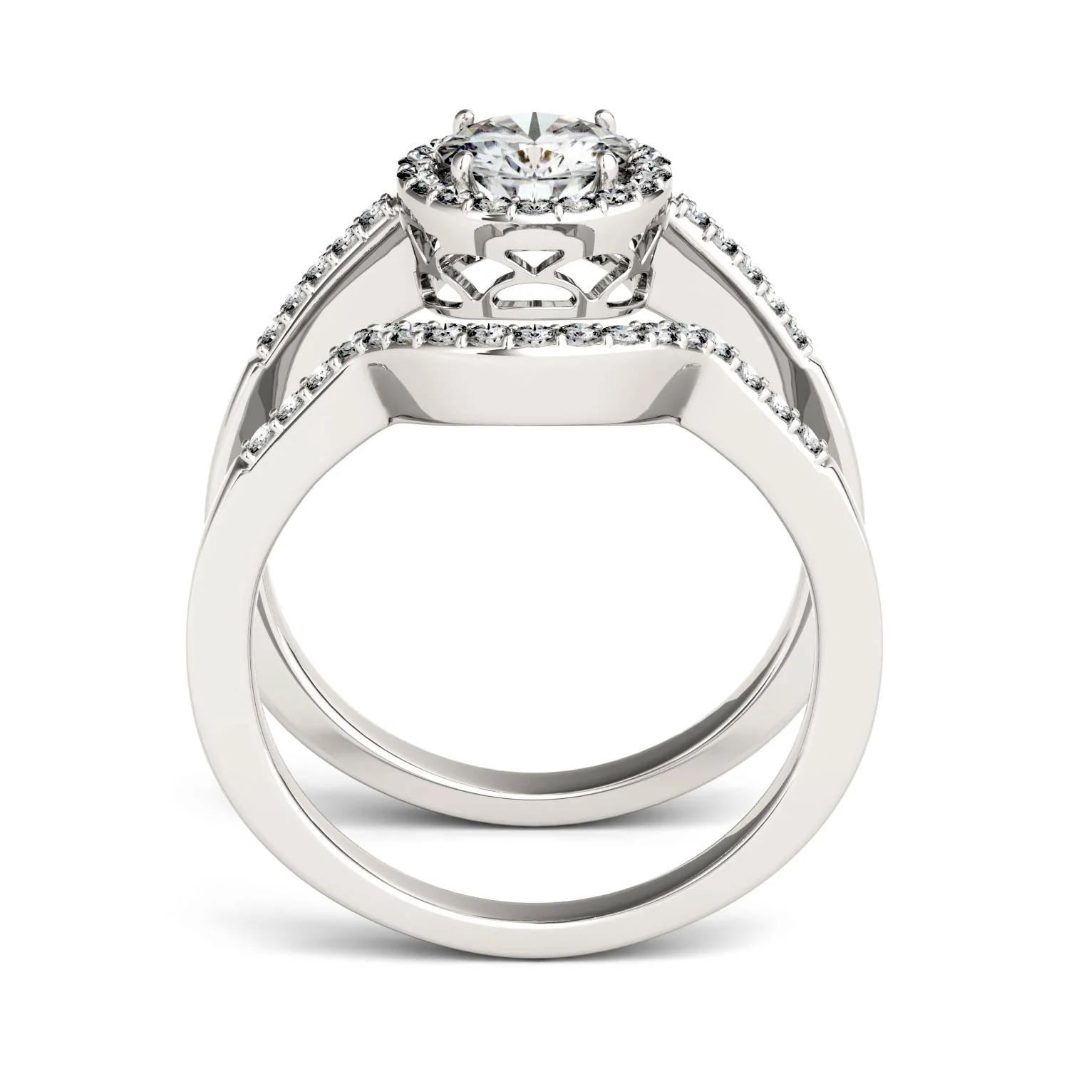 1.15 CTW DEW Round Moissanite Halo Set in 14K White Gold - Image 3