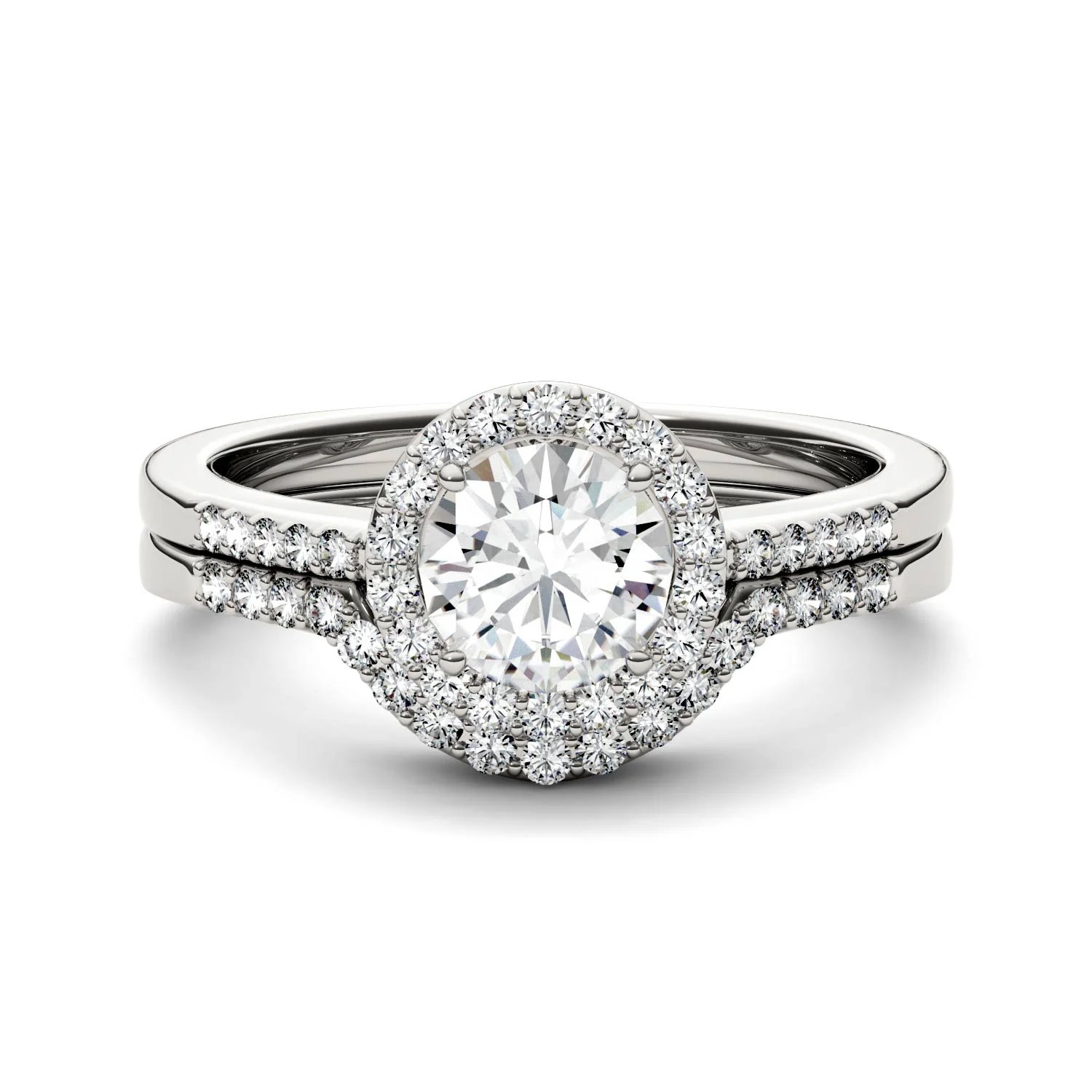 1.15 CTW DEW Round Moissanite Halo Set in 14K White Gold - Image 4