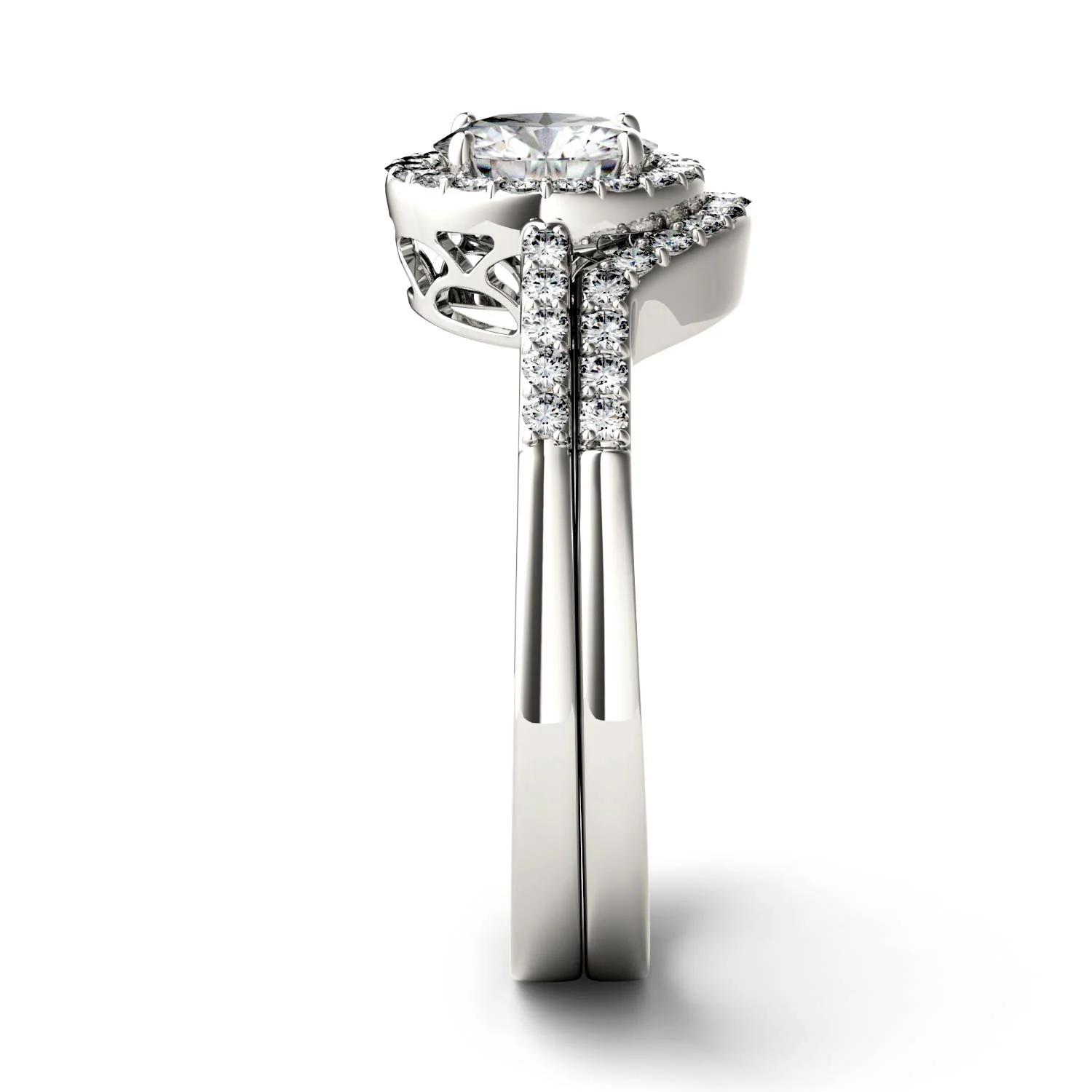 1.15 CTW DEW Round Moissanite Halo Set in 14K White Gold - Image 5