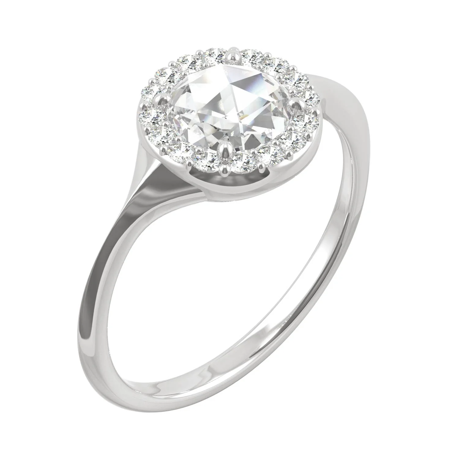 0.60 CTW DEW Round Rose-Cut Moissanite Halo Ring in 14K White Gold - Image 2