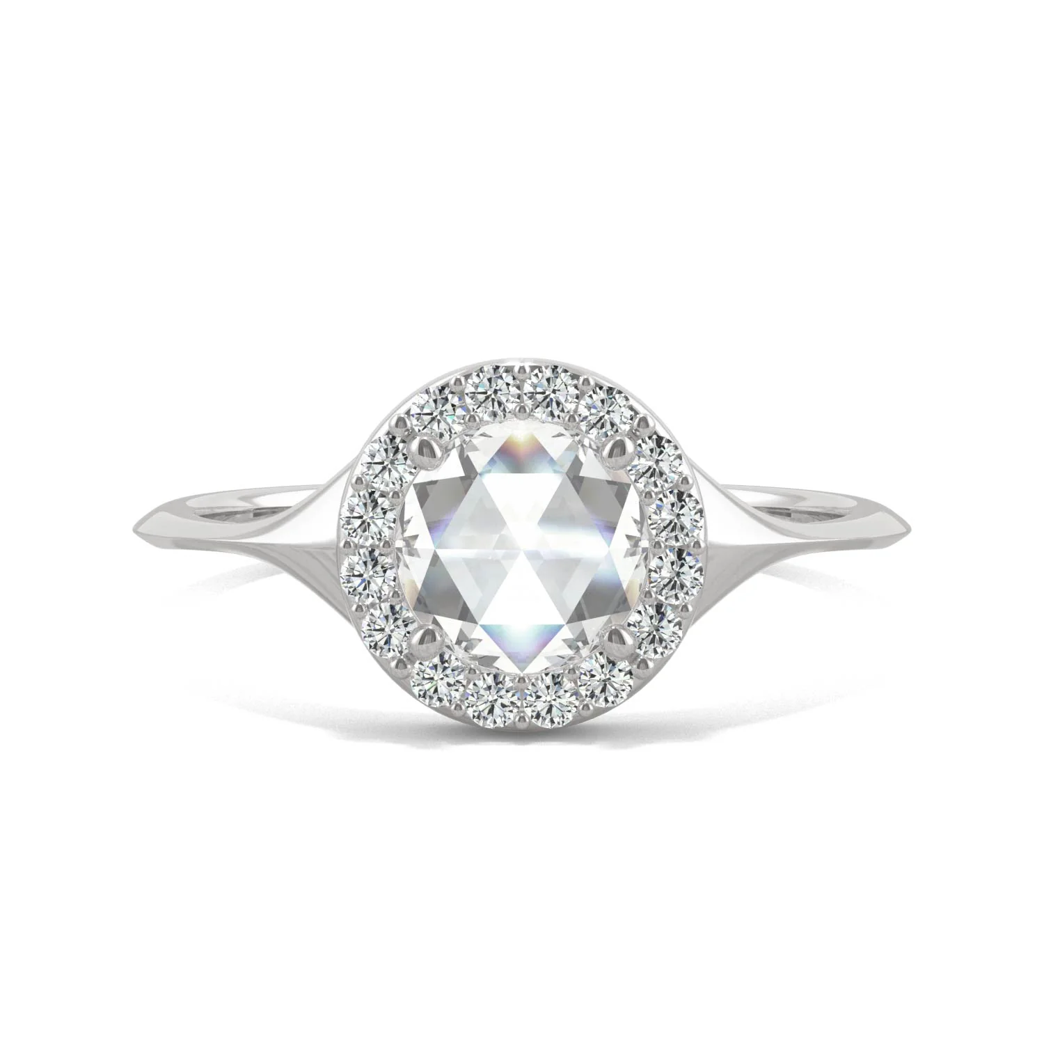 0.60 CTW DEW Round Rose-Cut Moissanite Halo Ring in 14K White Gold - Image 4