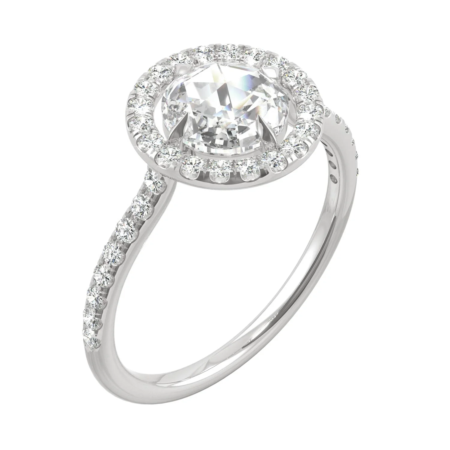 1.56 CTW DEW Round Rose-Cut Moissanite Halo Ring in 14K White Gold - Image 2