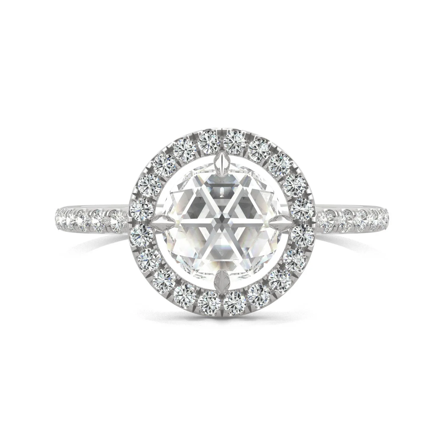 1.56 CTW DEW Round Rose-Cut Moissanite Halo Ring in 14K White Gold - Image 4