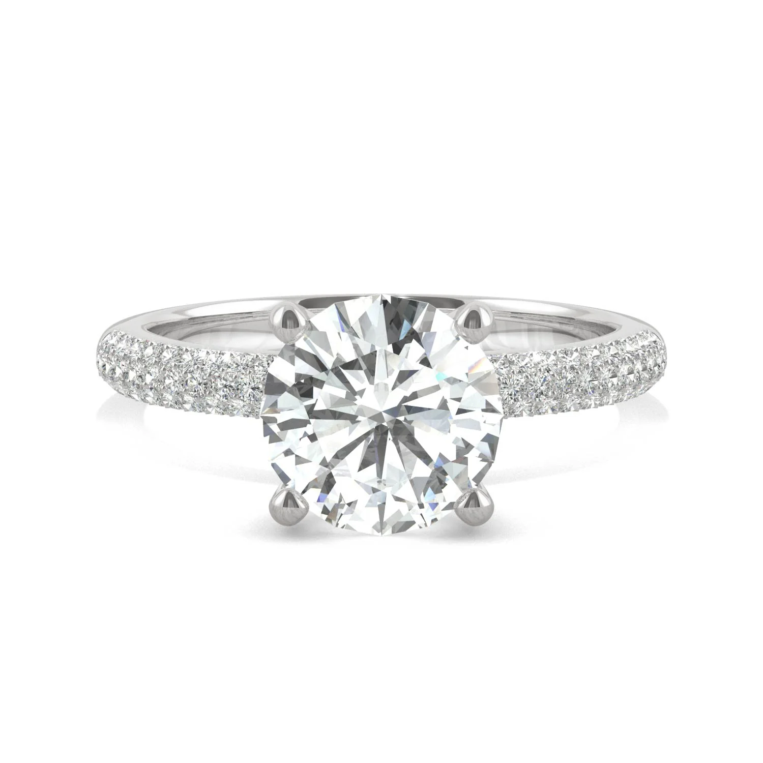 2.11 CTW DEW Round Moissanite Pavé Side-Stone Engagement Ring in 14K White Gold - Image 4