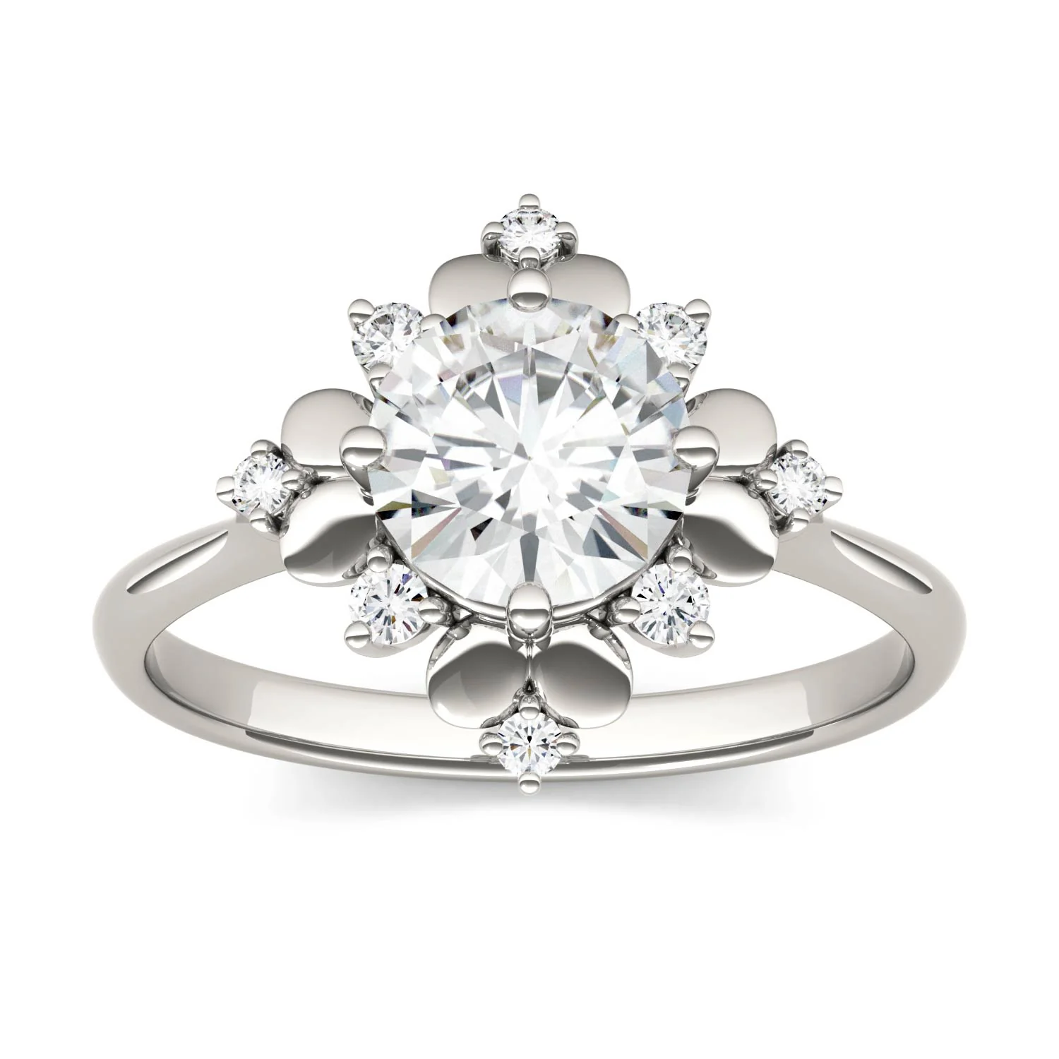 1.11 CTW DEW Round Moissanite Halo Fashion Ring in 14K White Gold