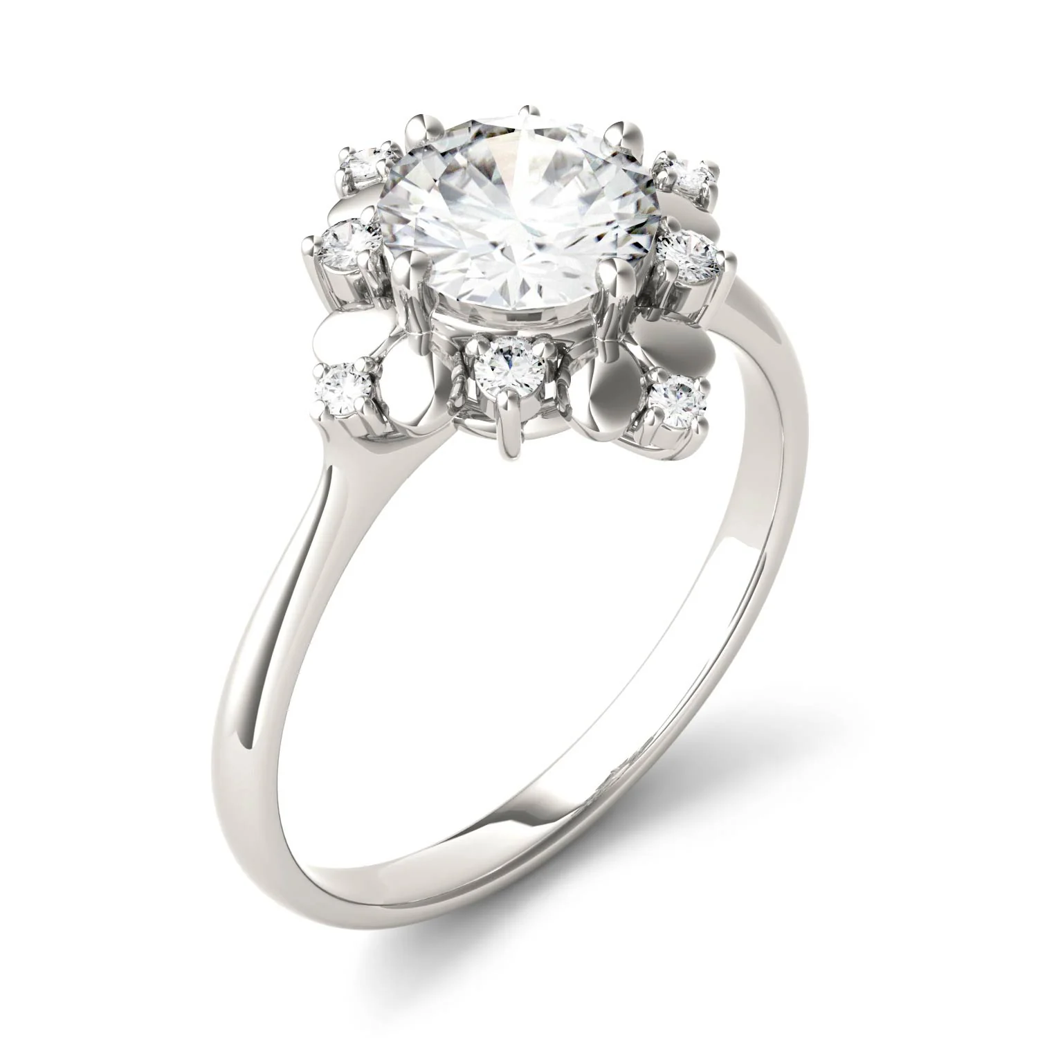 1.11 CTW DEW Round Moissanite Halo Fashion Ring in 14K White Gold - Image 2