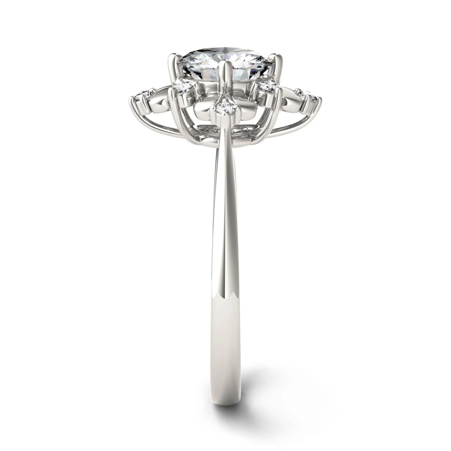 1.11 CTW DEW Round Moissanite Halo Fashion Ring in 14K White Gold - Image 5