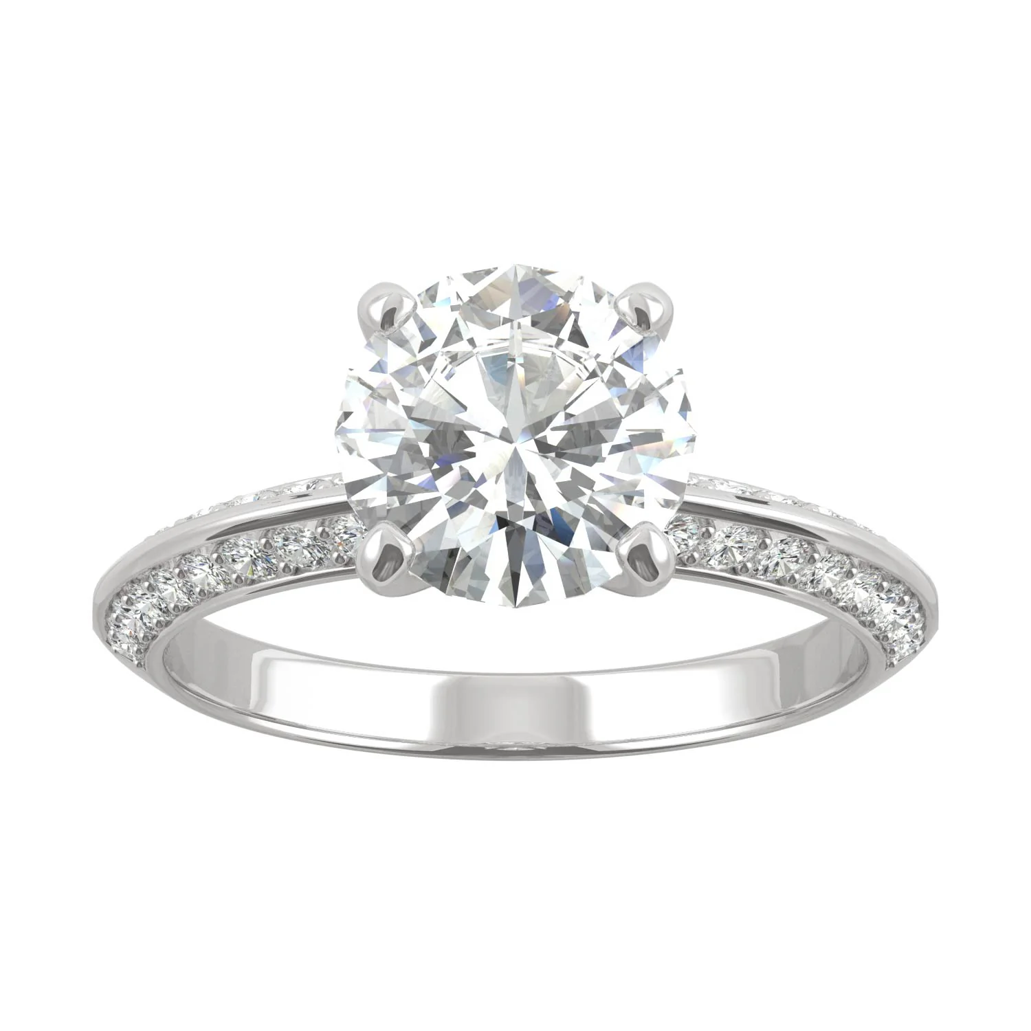 2.26 CTW DEW Round Moissanite Knife-Edge Engagement Ring in 14K White Gold