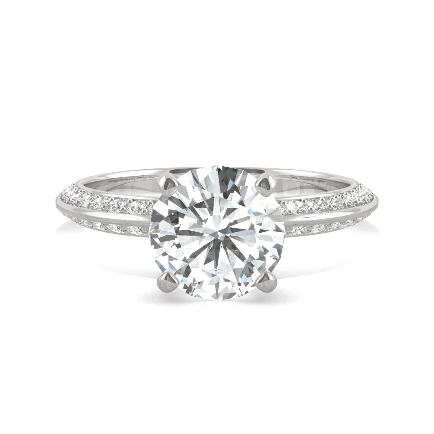 2.26 CTW DEW Round Moissanite Knife-Edge Engagement Ring in 14K White Gold - Image 4