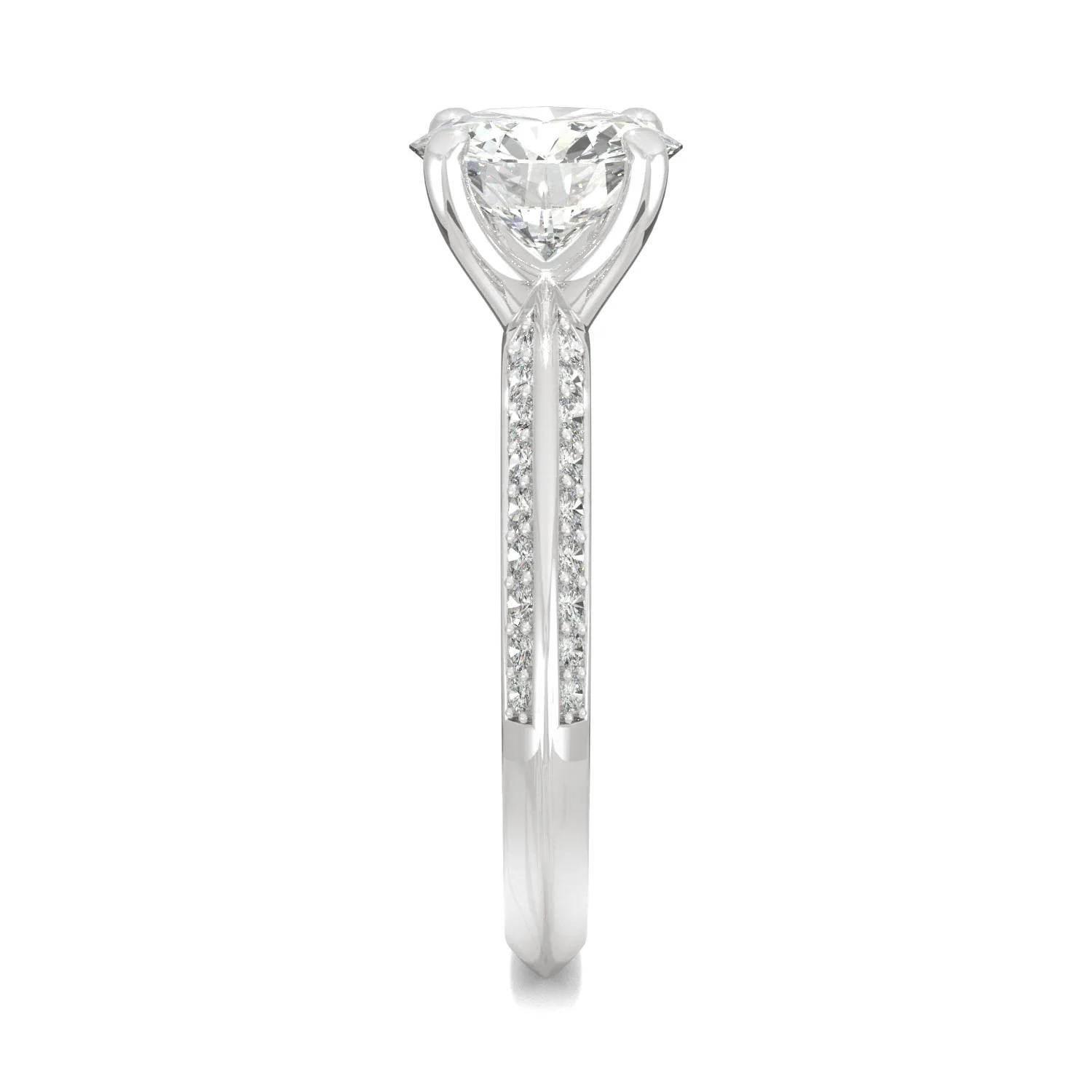 2.26 CTW DEW Round Moissanite Knife-Edge Engagement Ring in 14K White Gold - Image 5