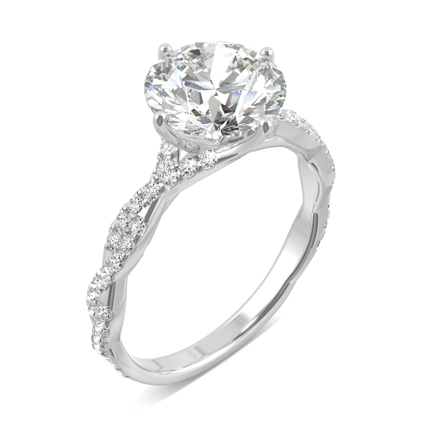 2.30 CTW DEW Round Moissanite Pave Ring in 14K White Gold - Image 2