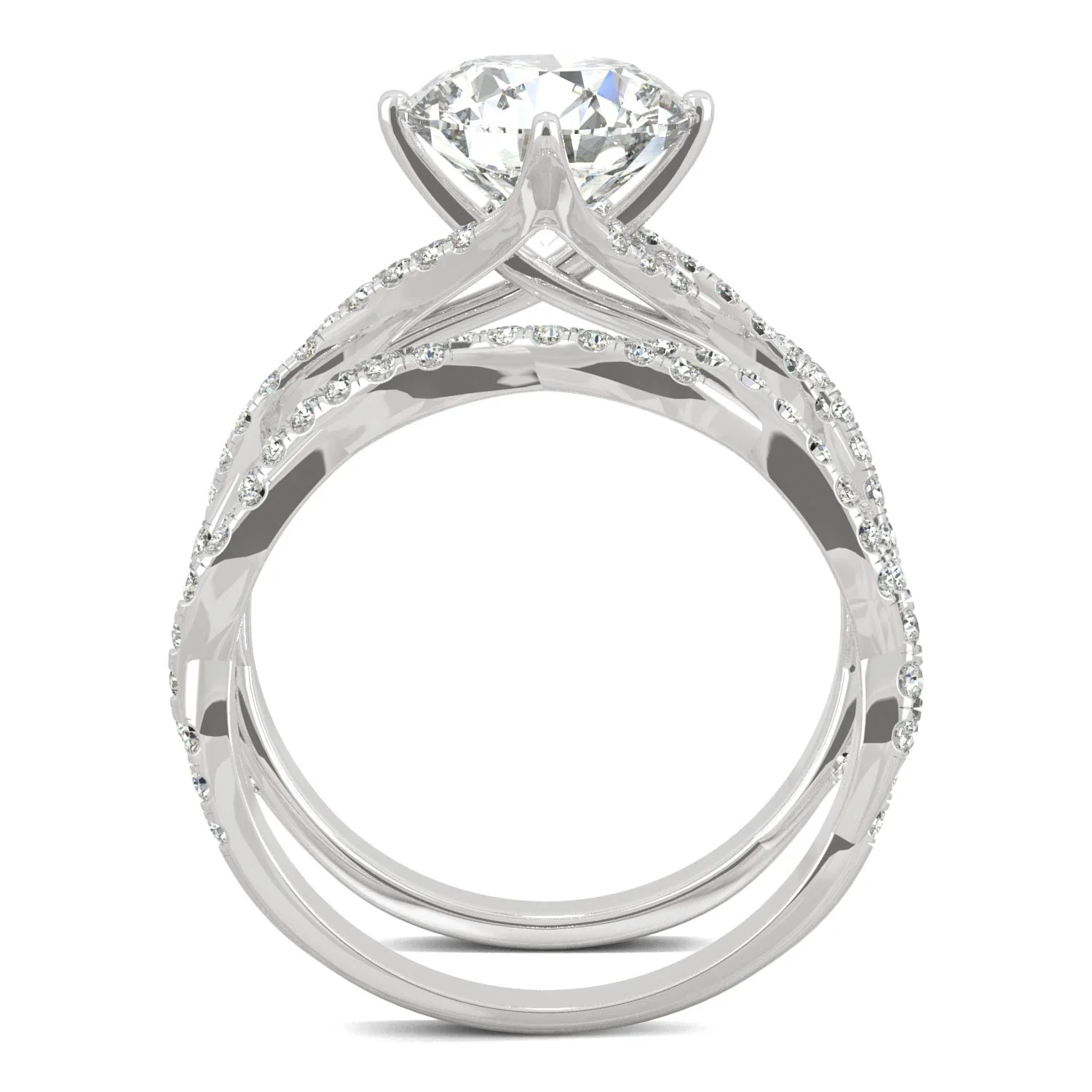 2.64 CTW DEW Round Moissanite Pavé Bridal Set in 14K White Gold - Image 3