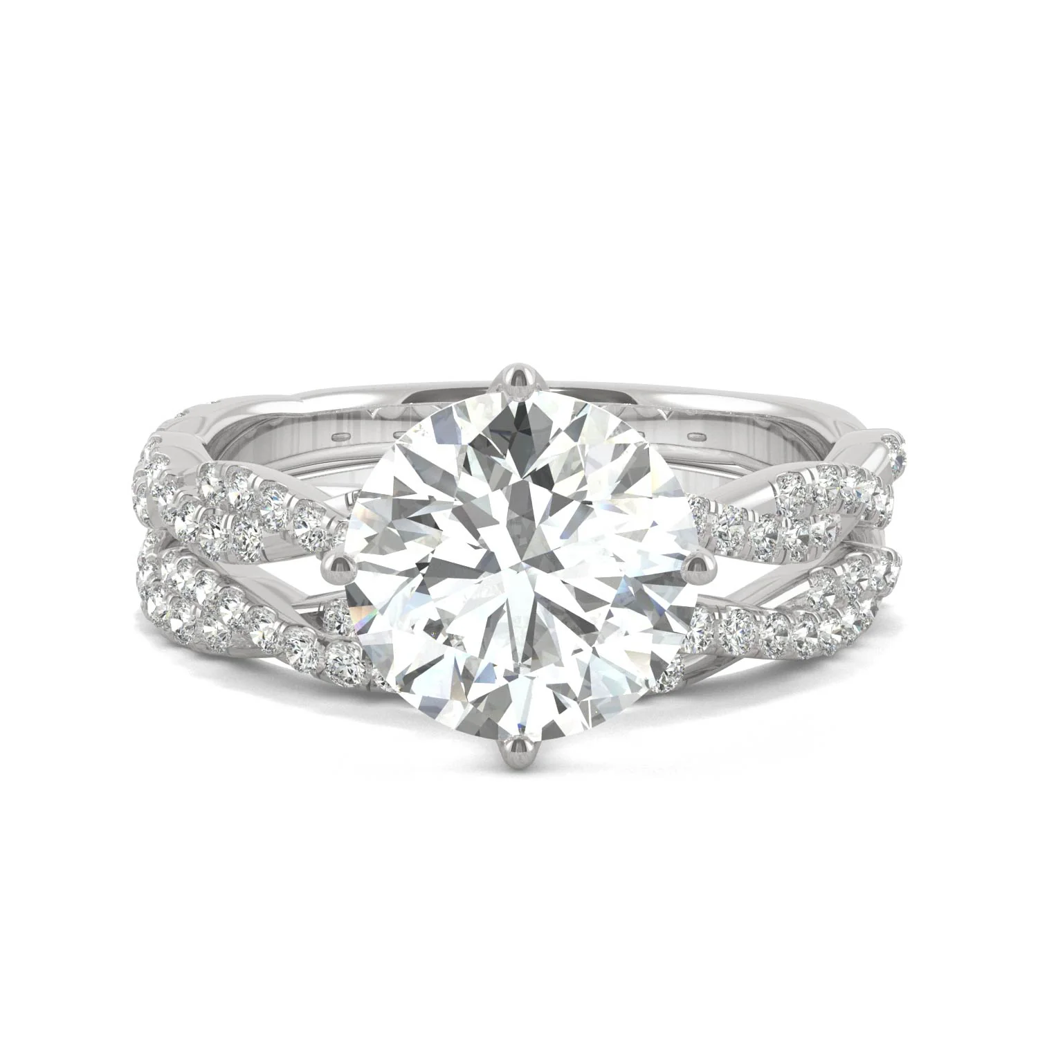 2.64 CTW DEW Round Moissanite Pavé Bridal Set in 14K White Gold - Image 4