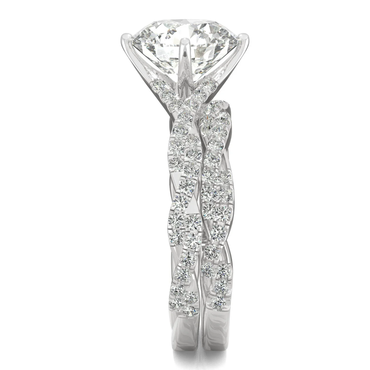 2.64 CTW DEW Round Moissanite Pavé Bridal Set in 14K White Gold - Image 5