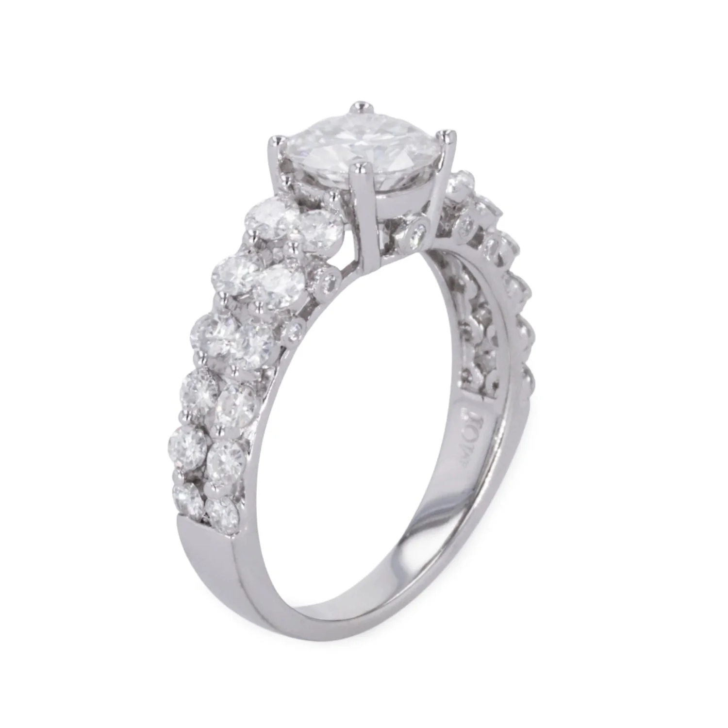 2.15 CTW DEW Round Moissanite Two-Row Engagement Ring in 14K White Gold - Image 3