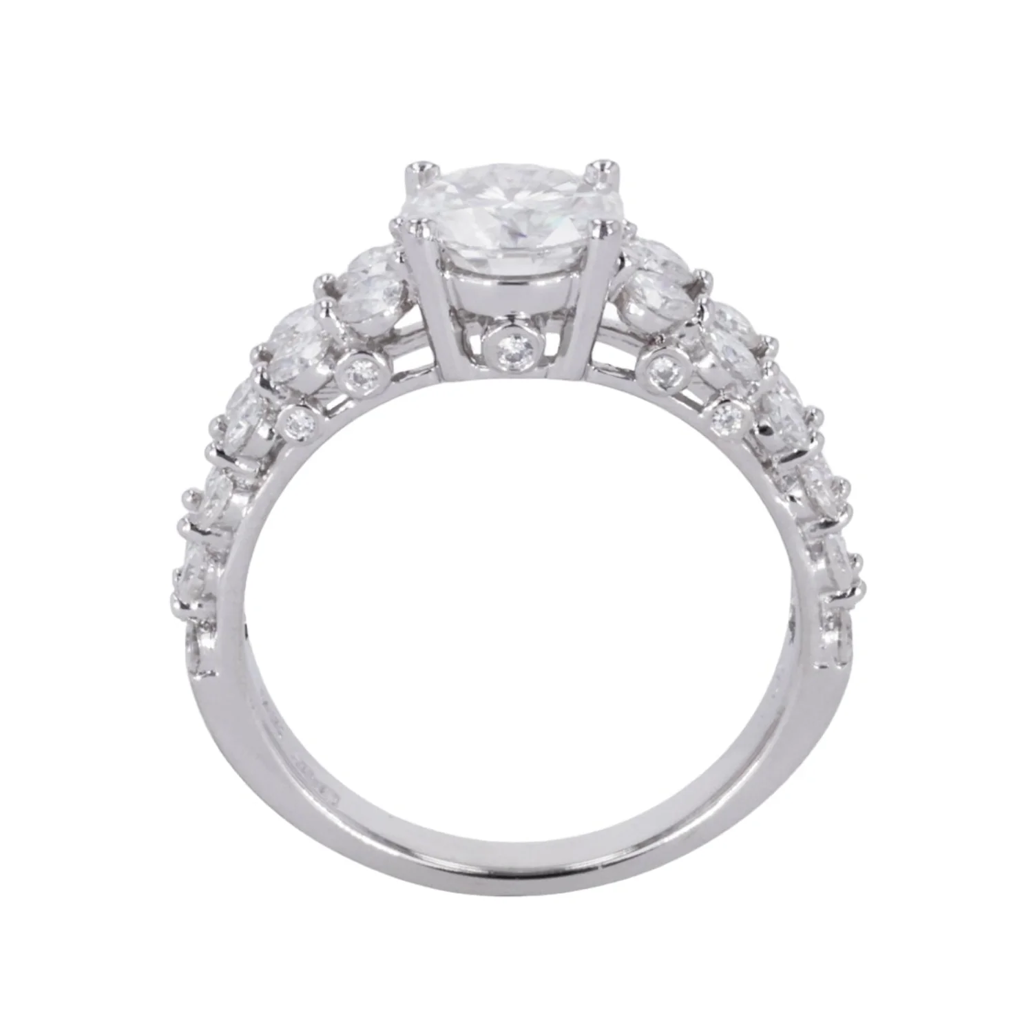 2.15 CTW DEW Round Moissanite Two-Row Engagement Ring in 14K White Gold - Image 4