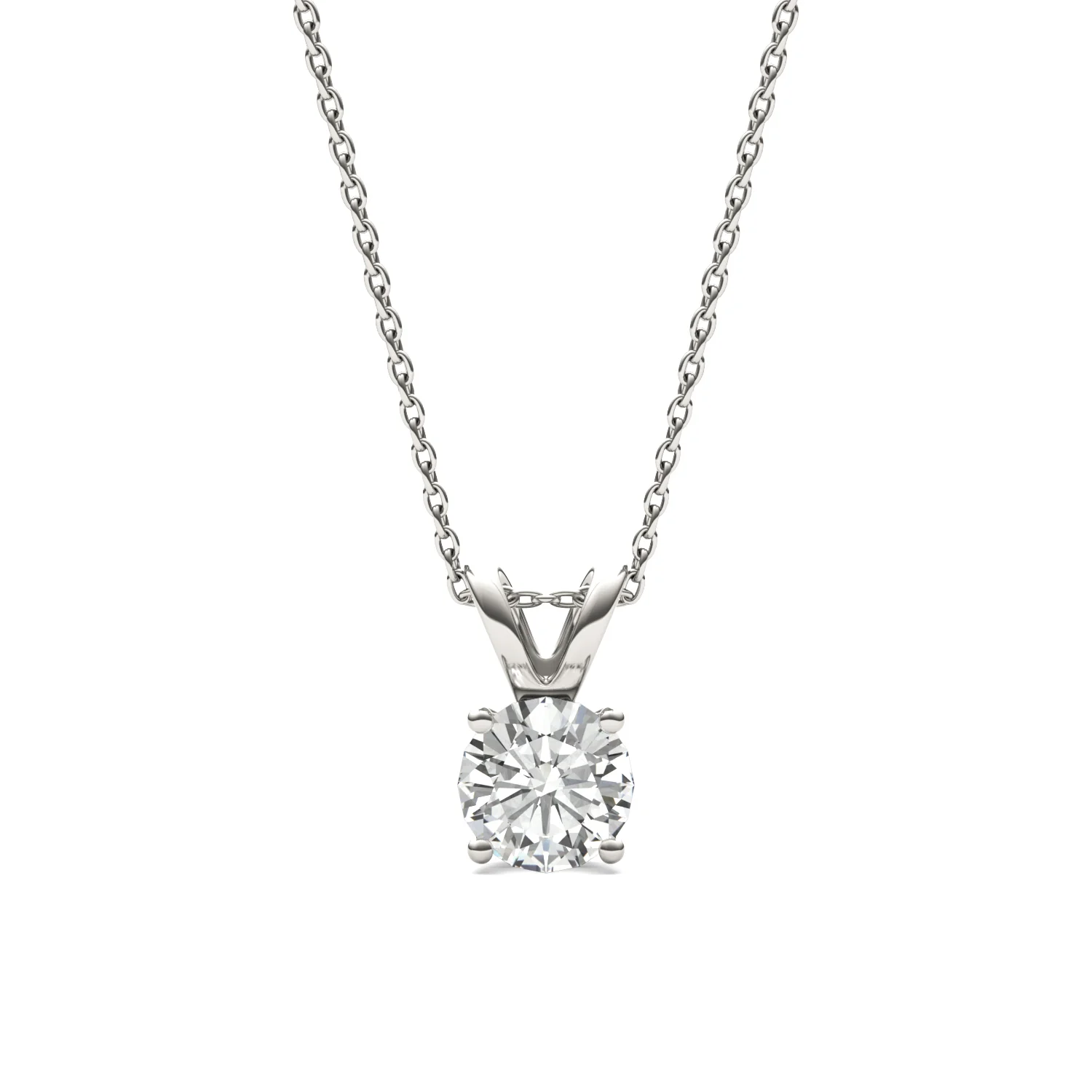 1.00 CTW DEW Round Moissanite Solitaire Pendant in 14K White Gold