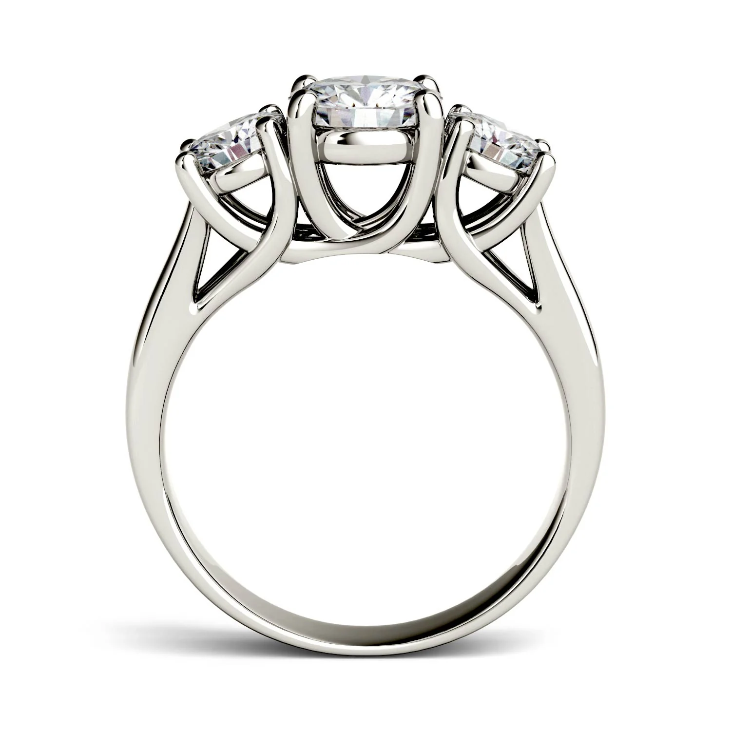 2.00 CTW DEW Round Moissanite Three-Stone Trellis Ring in 14K White Gold - Image 2