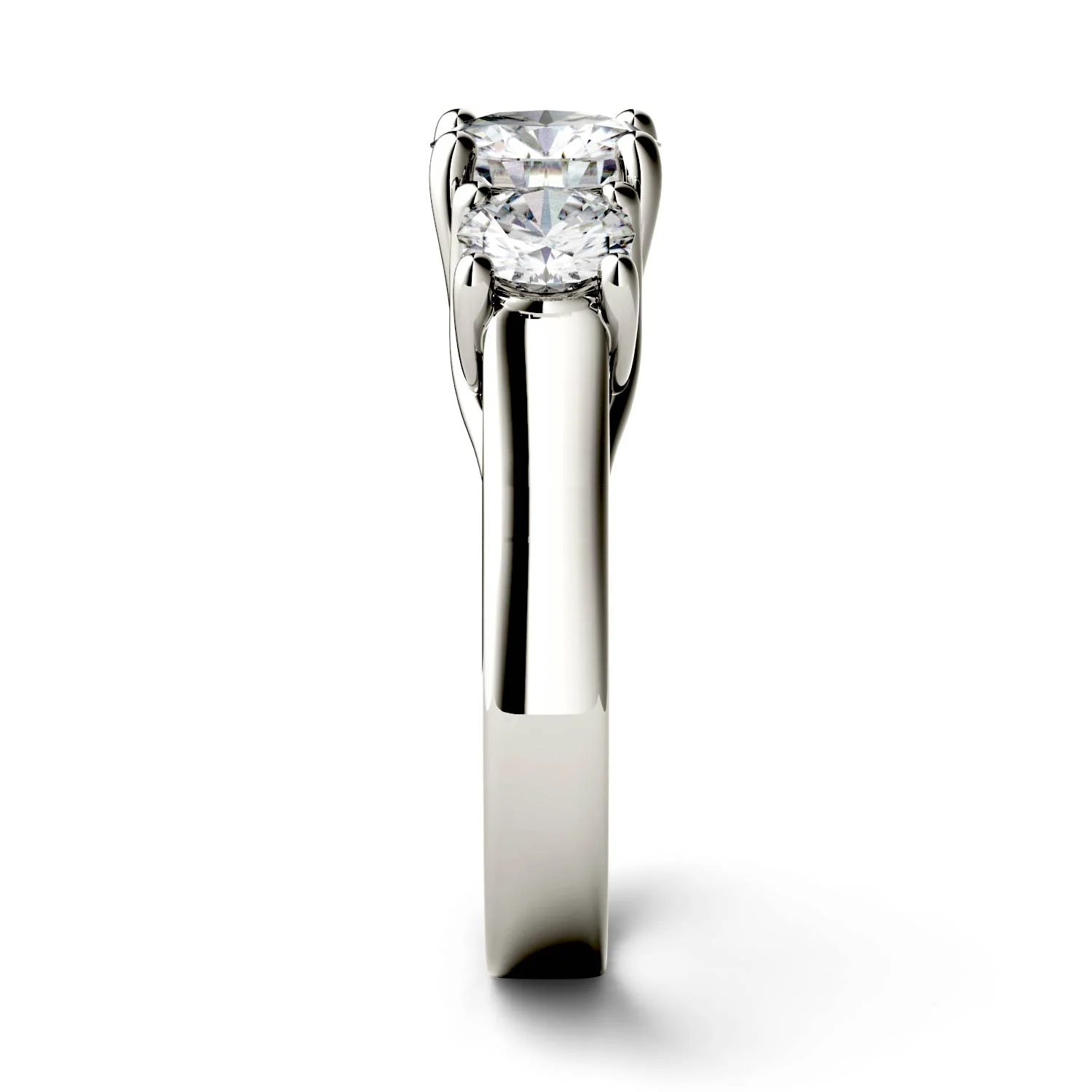 2.00 CTW DEW Round Moissanite Three-Stone Trellis Ring in 14K White Gold - Image 3