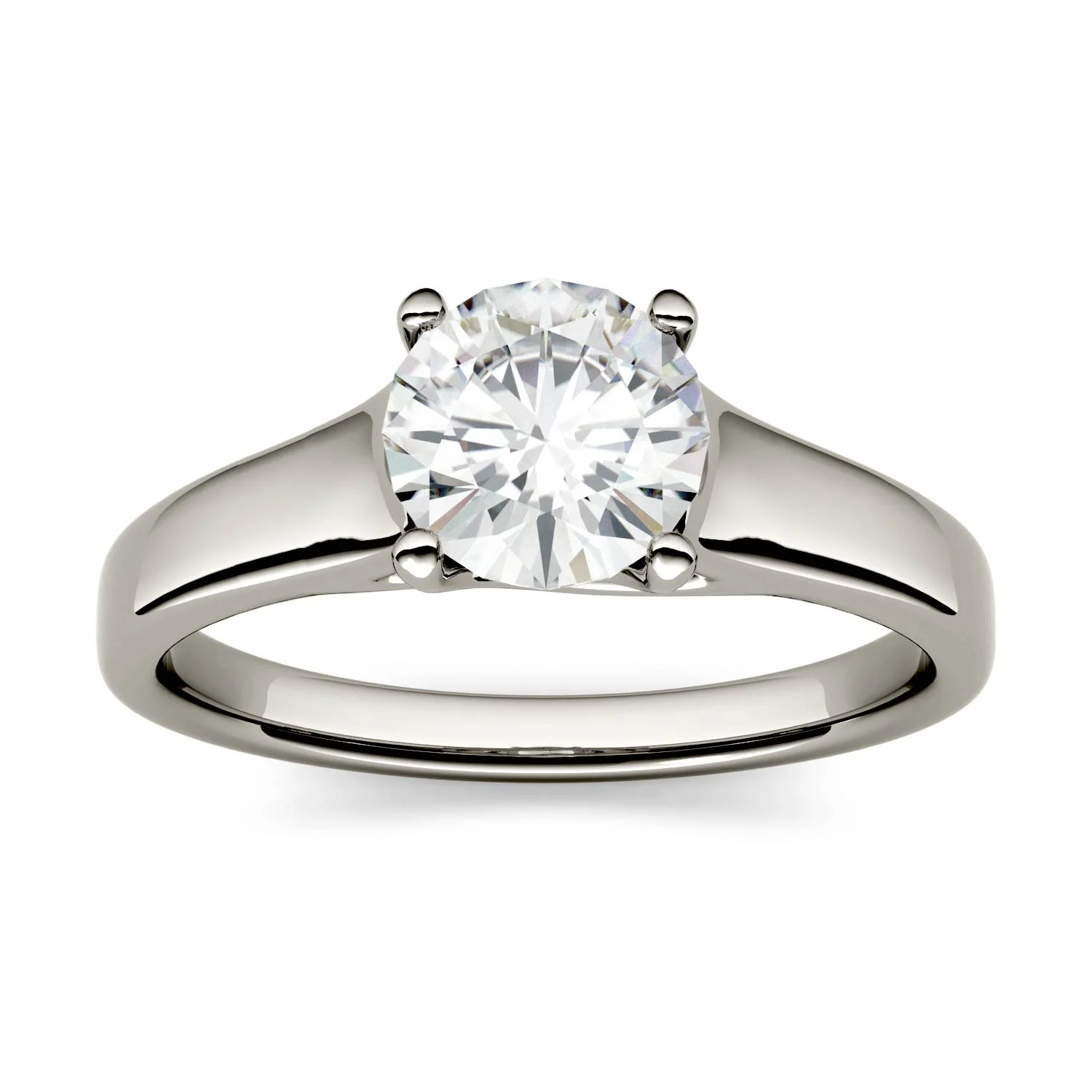 1.00 CTW DEW Round Moissanite Trellis Solitaire Engagement Ring in 14K White Gold