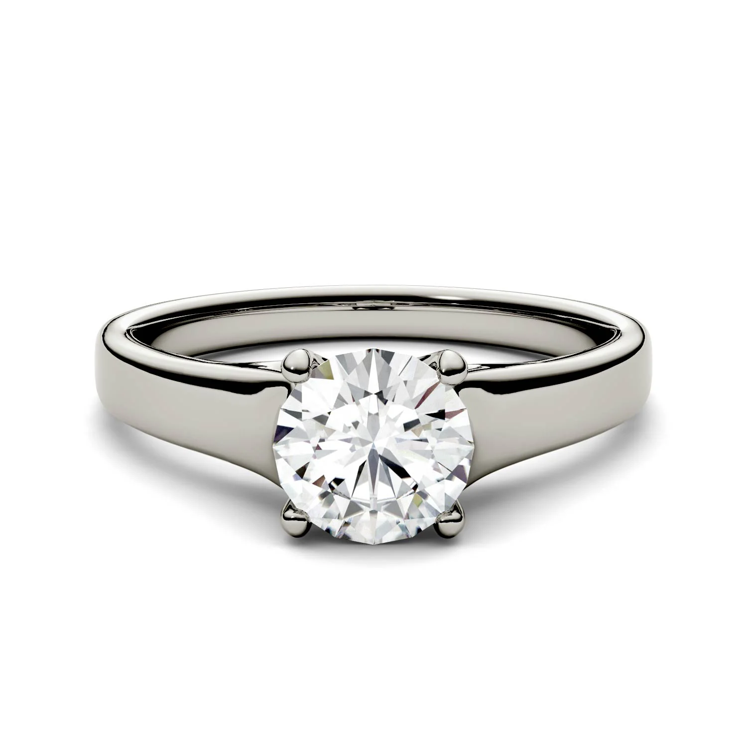 1.00 CTW DEW Round Moissanite Trellis Solitaire Engagement Ring in 14K White Gold - Image 4