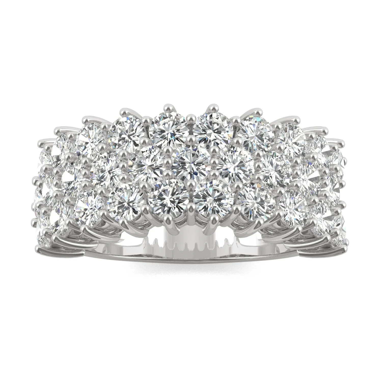 3.10 CTW DEW Round Moissanite Three-Row Ring in 14K White Gold